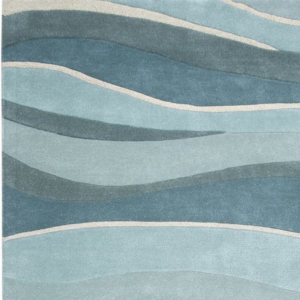 3' X 5' Blue Gray And Ivory Wool Abstract Hand Tufted Area Rug-Area Rugs-DECOROLALA