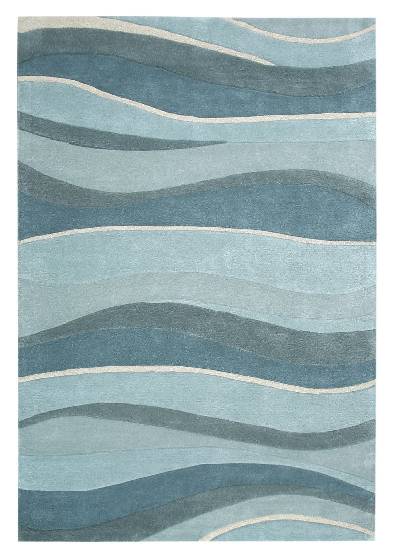 3' X 5' Blue Gray And Ivory Wool Abstract Hand Tufted Area Rug-Area Rugs-DECOROLALA