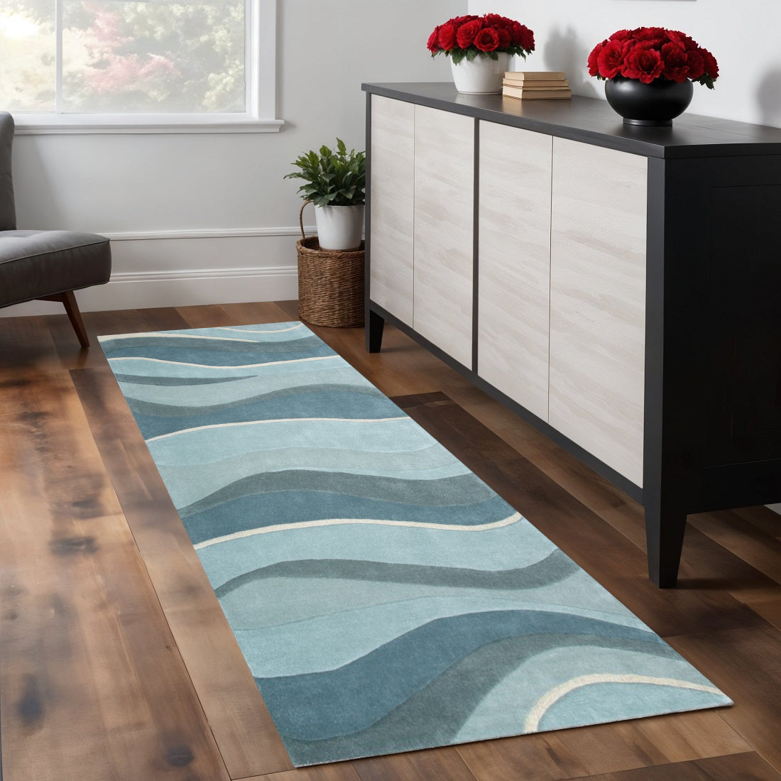 3' X 5' Blue Gray And Ivory Wool Abstract Hand Tufted Area Rug-Area Rugs-DECOROLALA