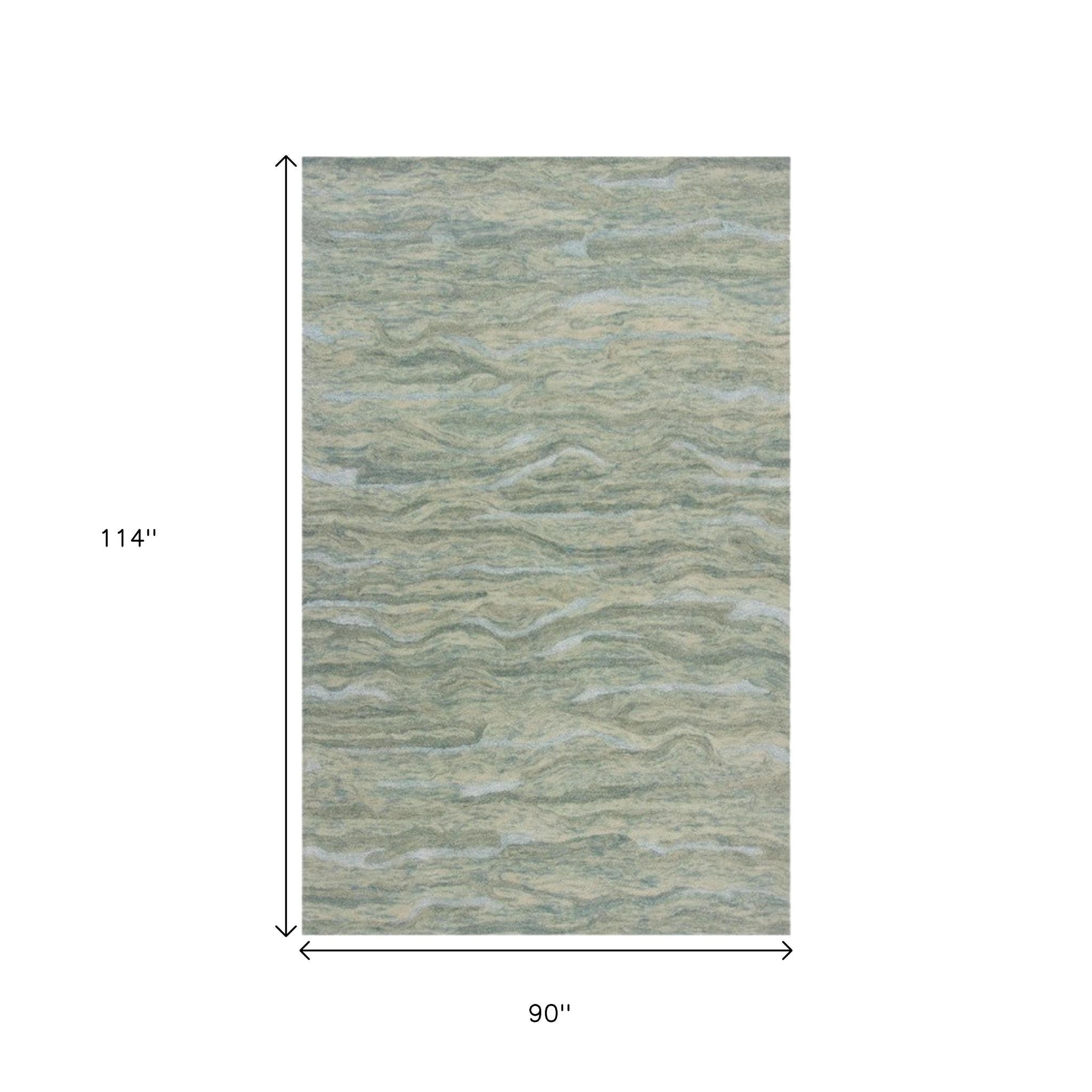 3' X 5' Blue Green And Beige Abstract Hand Tufted Area Rug-Area Rugs-DECOROLALA