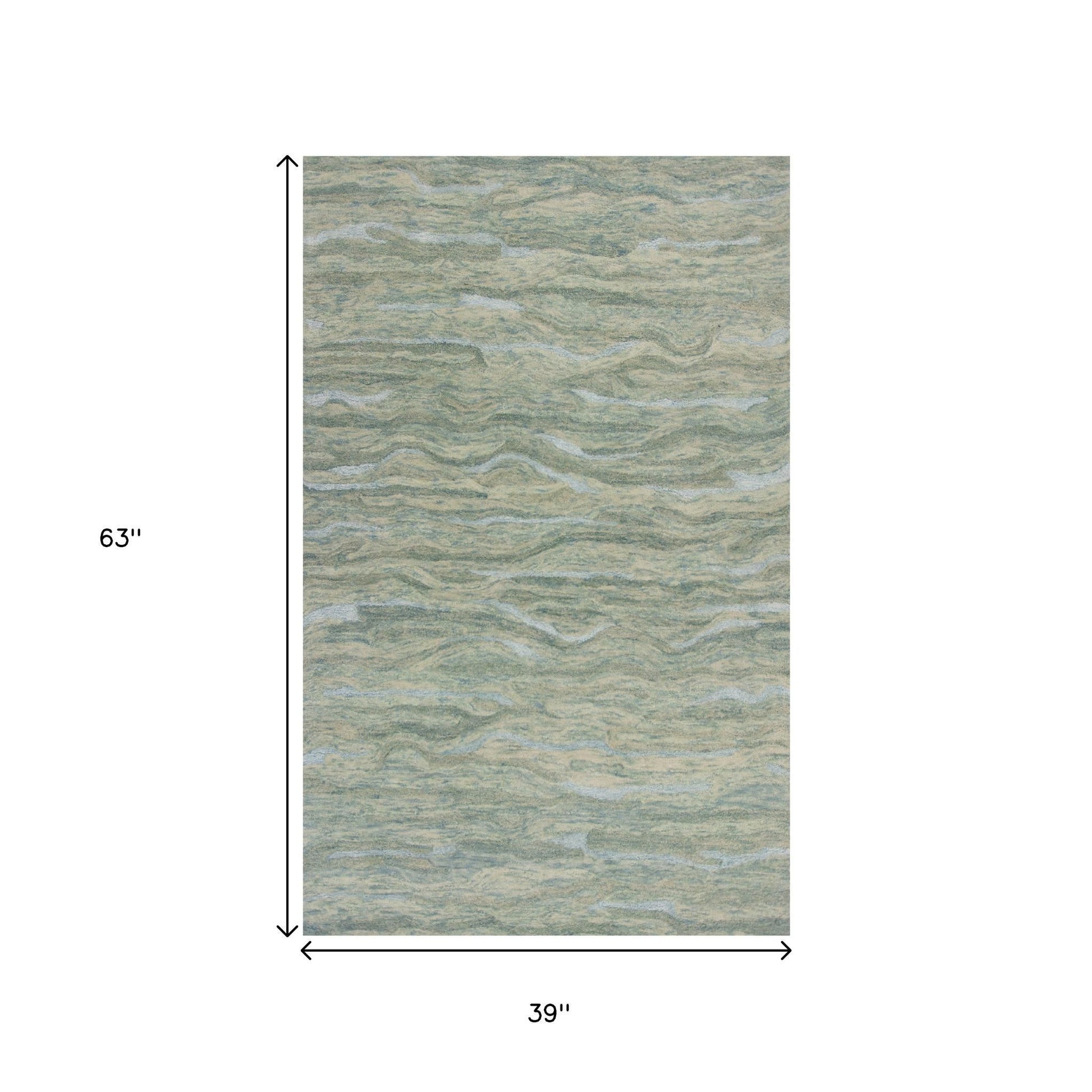 3' X 5' Blue Green And Beige Abstract Hand Tufted Area Rug-Area Rugs-DECOROLALA