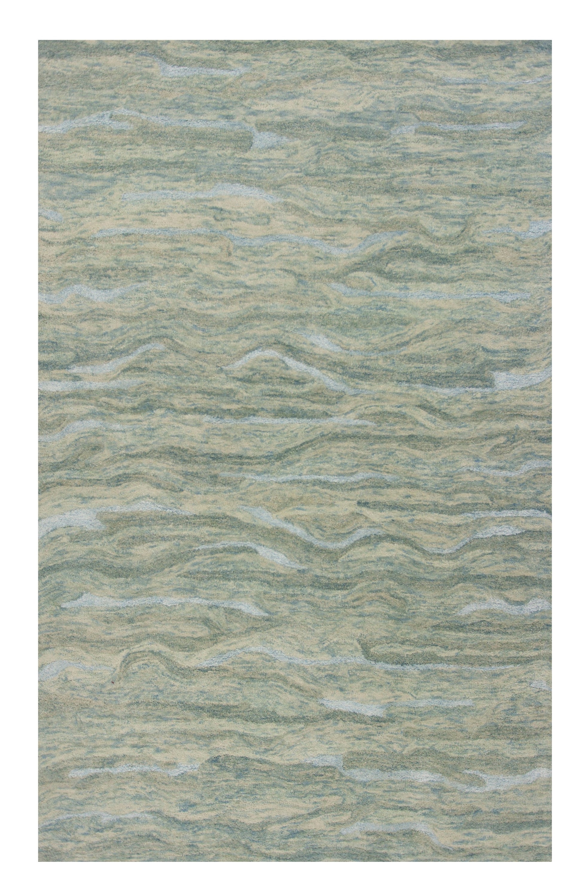 3' X 5' Blue Green And Beige Abstract Hand Tufted Area Rug-Area Rugs-DECOROLALA