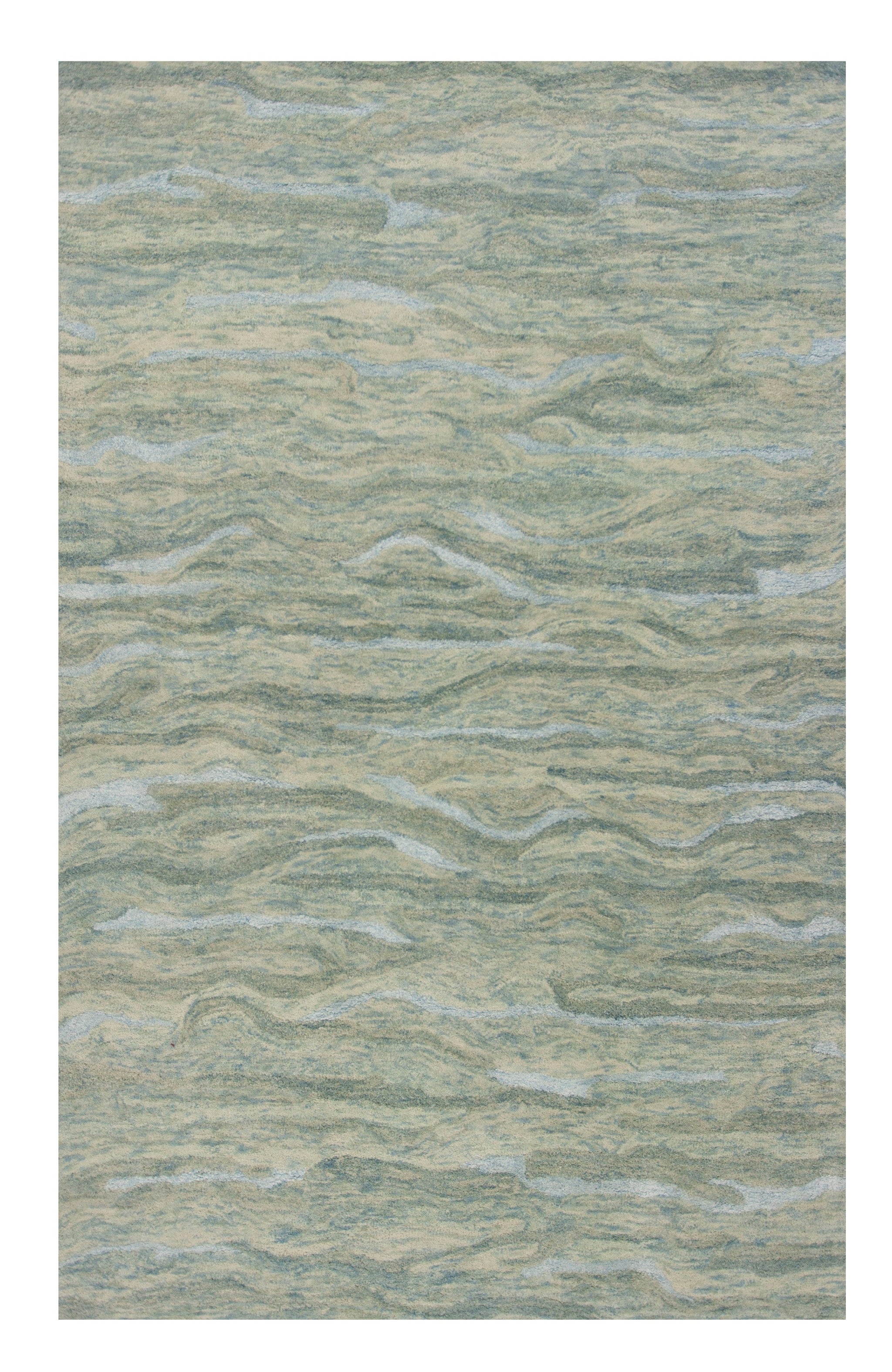 3' X 5' Blue Green And Beige Abstract Hand Tufted Area Rug-Area Rugs-DECOROLALA