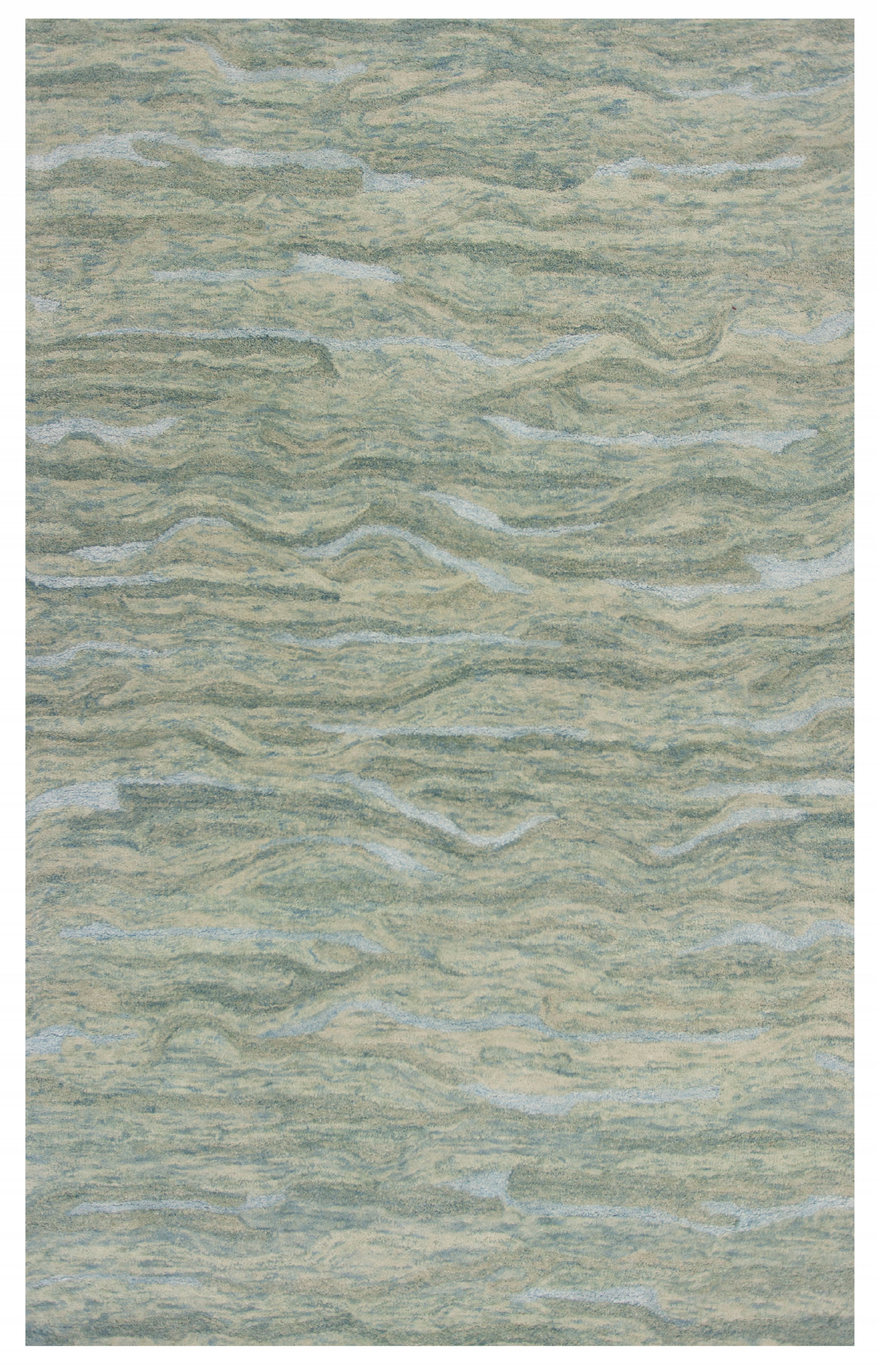 3' X 5' Blue Green And Beige Abstract Hand Tufted Area Rug-Area Rugs-DECOROLALA