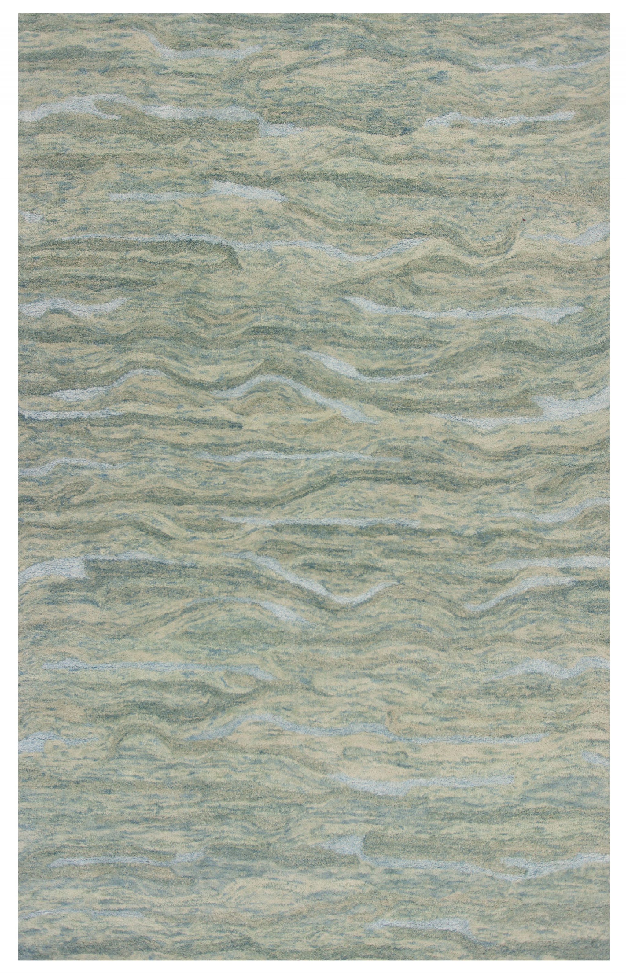 3' X 5' Blue Green And Beige Abstract Hand Tufted Area Rug-Area Rugs-DECOROLALA
