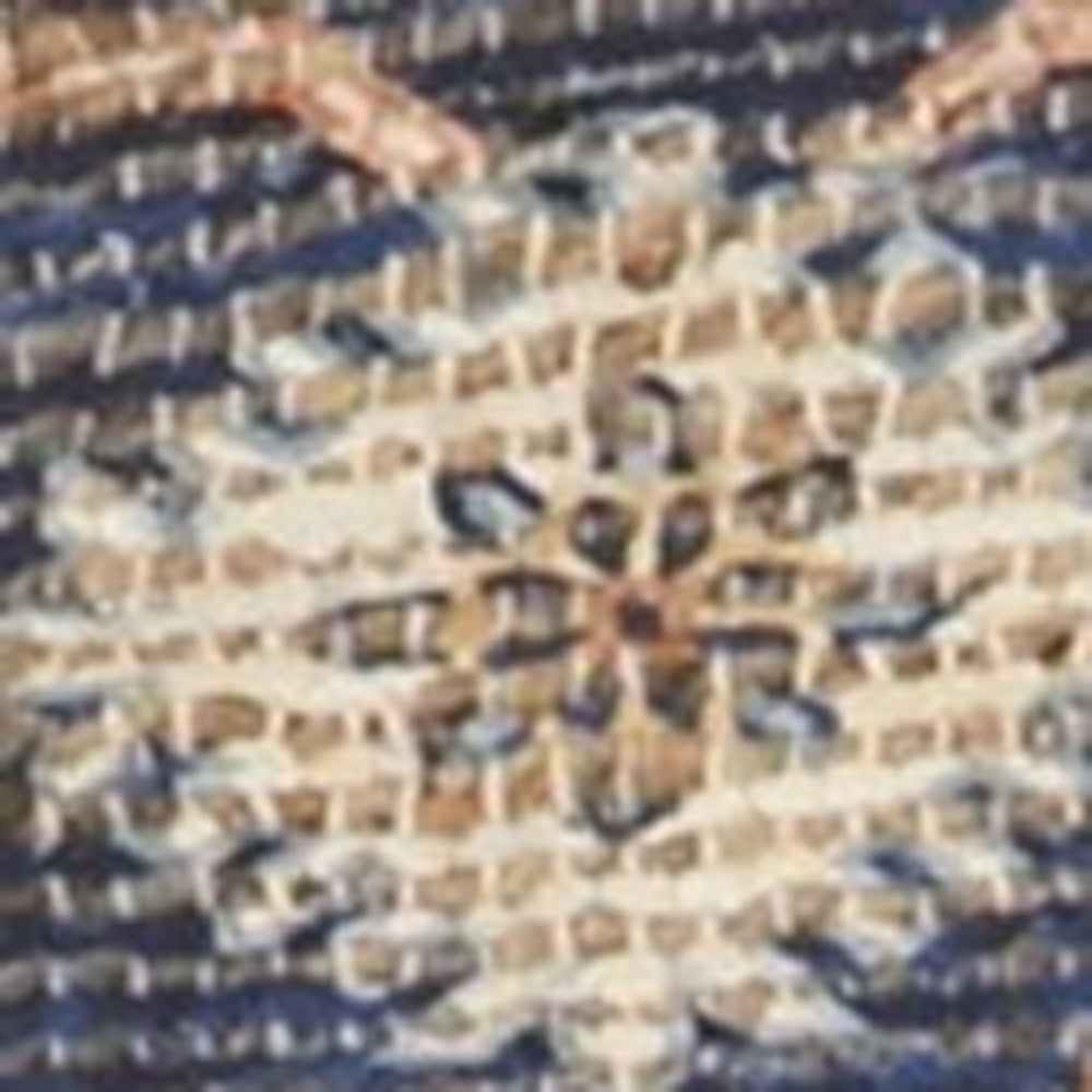 3' X 5' Blue Orange And Black Jute Medallion Hand Woven Area Rug-Area Rugs-DECOROLALA