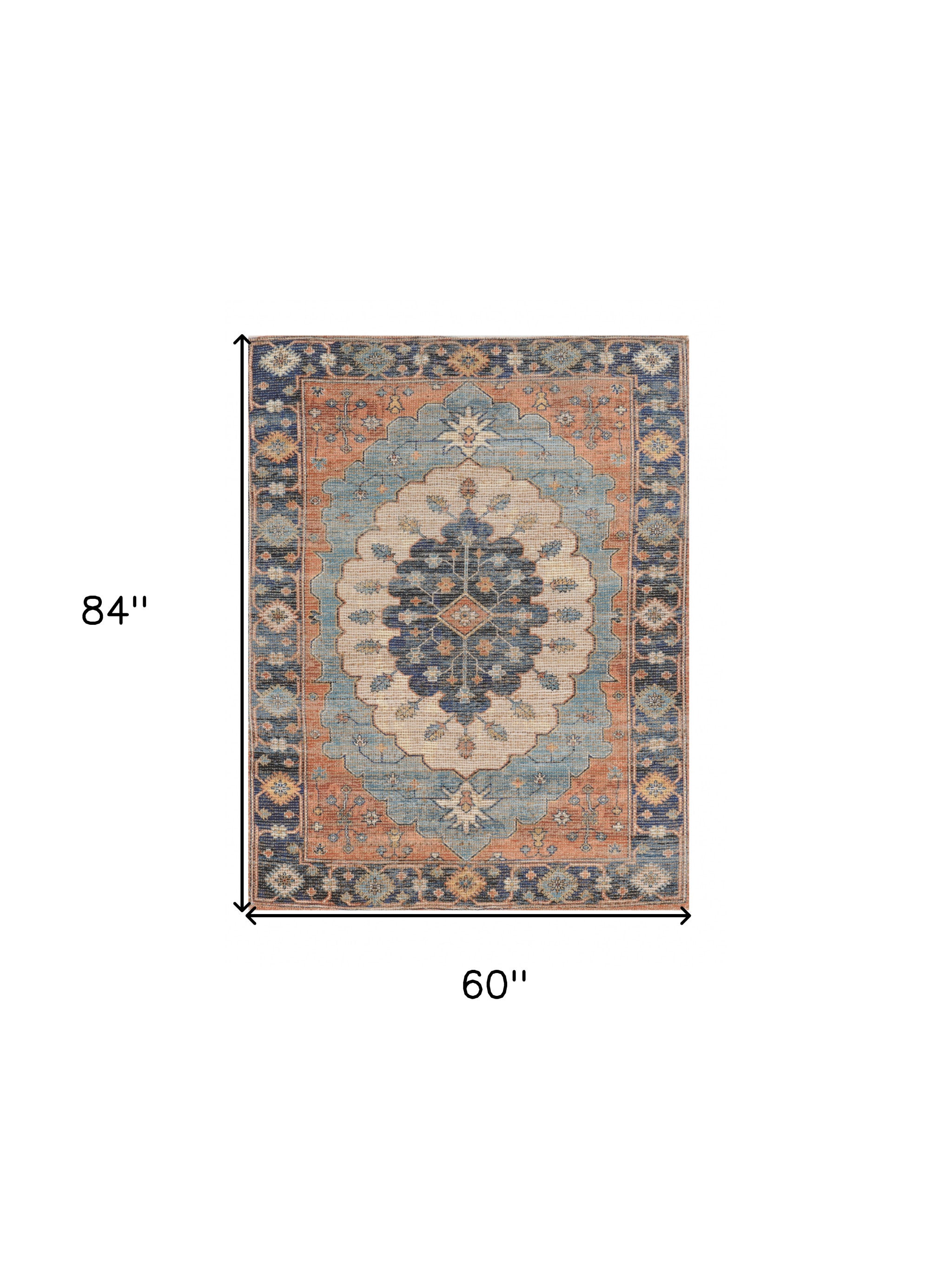 3' X 5' Blue Orange And Black Jute Medallion Hand Woven Area Rug-Area Rugs-DECOROLALA