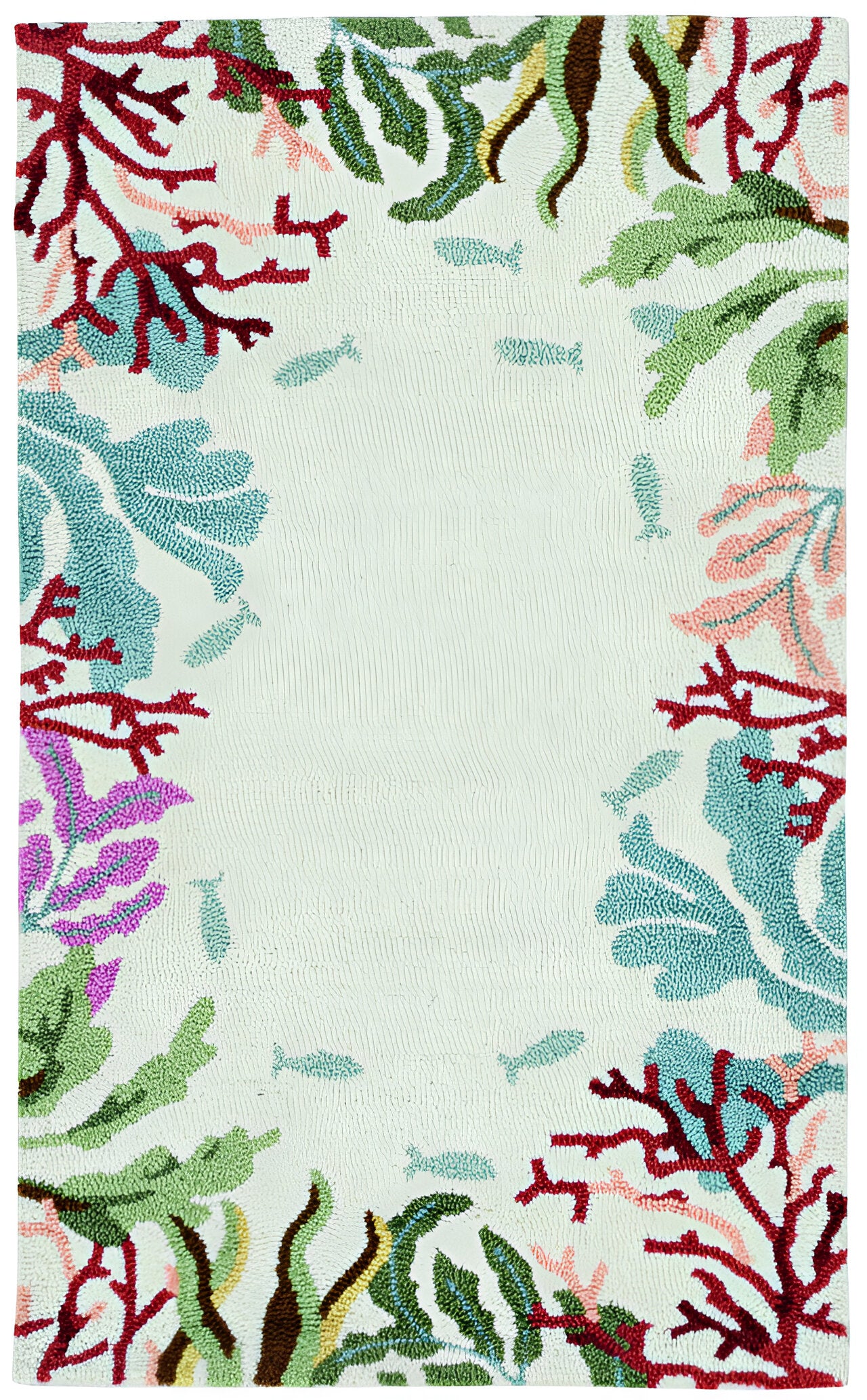 3' X 5' Blue Red And Green Fish and Coral Hand Tufted Area Rug-Area Rugs-DECOROLALA