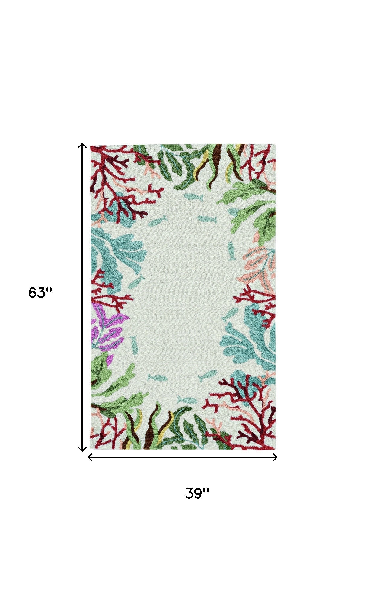 3' X 5' Blue Red And Green Fish and Coral Hand Tufted Area Rug-Area Rugs-DECOROLALA