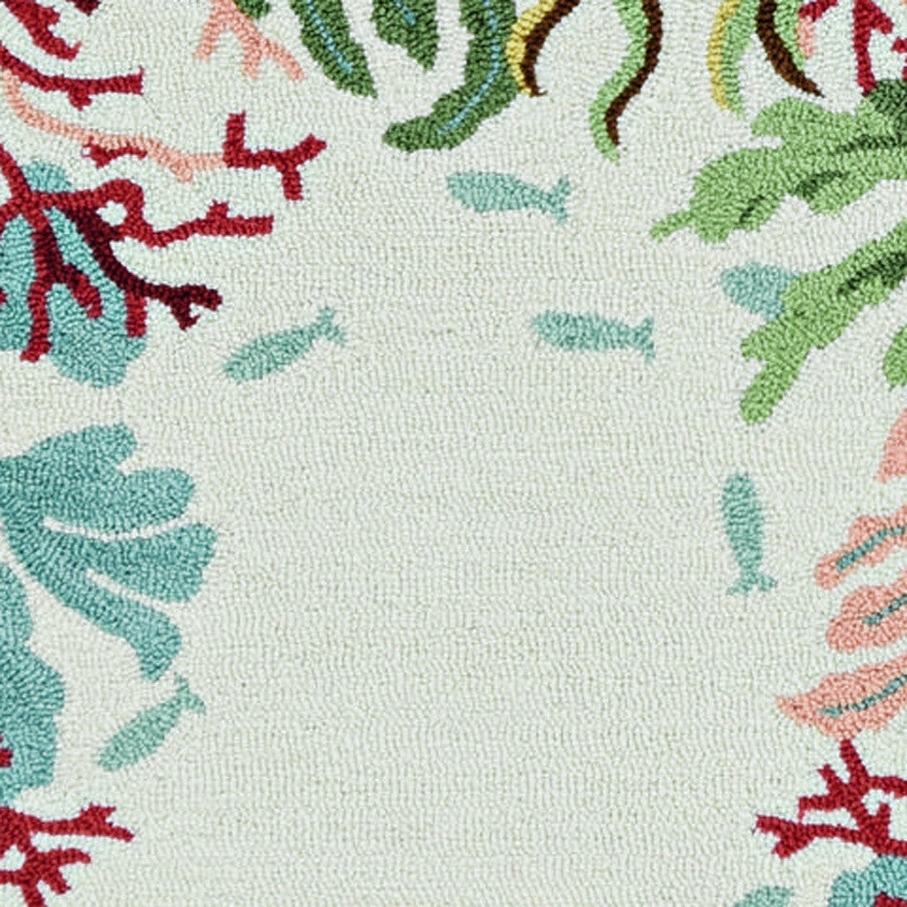 3' X 5' Blue Red And Green Fish and Coral Hand Tufted Area Rug-Area Rugs-DECOROLALA