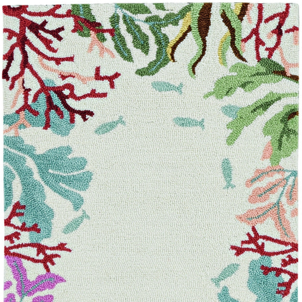 3' X 5' Blue Red And Green Fish and Coral Hand Tufted Area Rug-Area Rugs-DECOROLALA