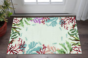 3' X 5' Blue Red And Green Fish and Coral Hand Tufted Area Rug-Area Rugs-DECOROLALA