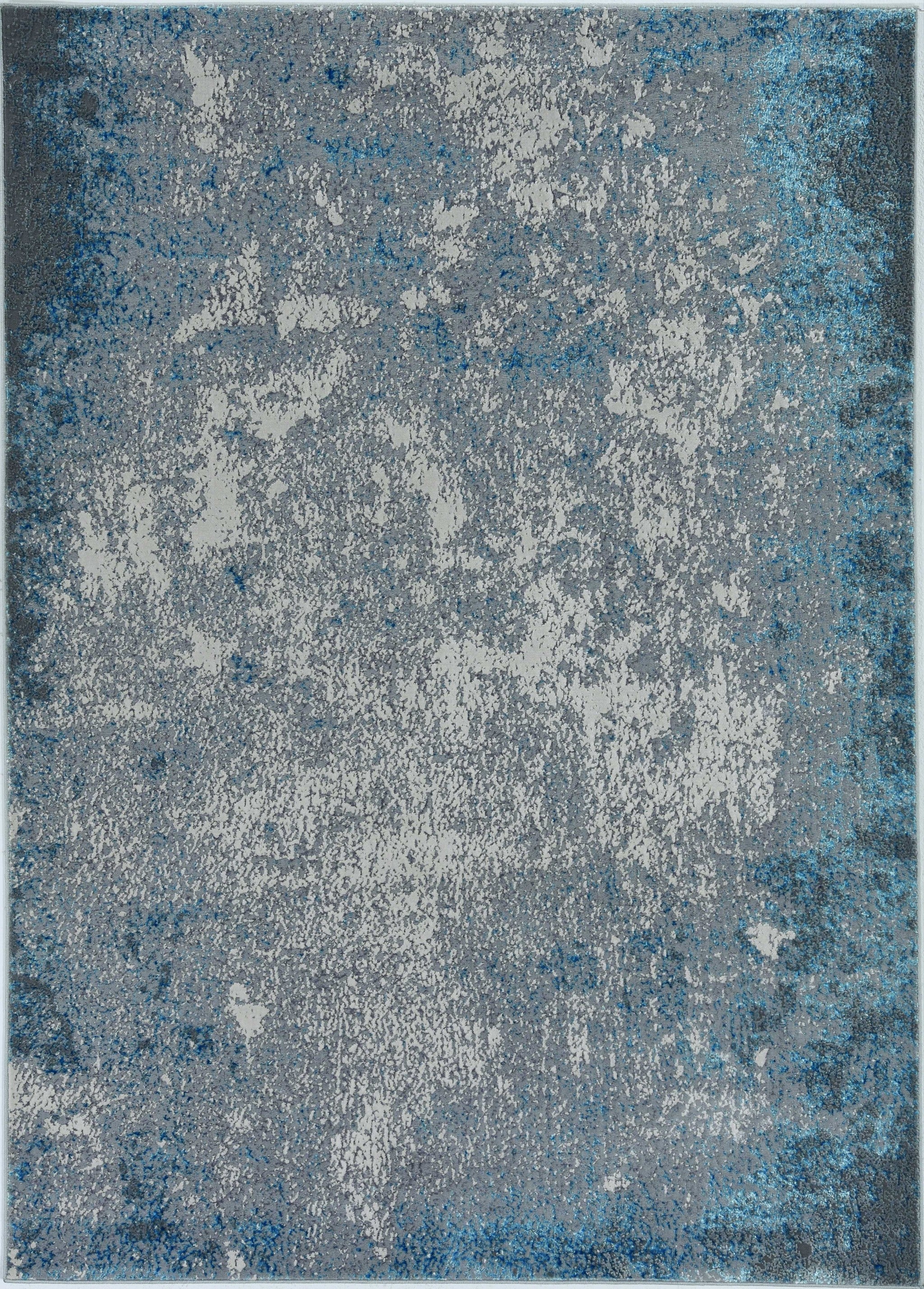 3' X 5' Blue and Silver Abstract Area Rug-Area Rugs-DECOROLALA