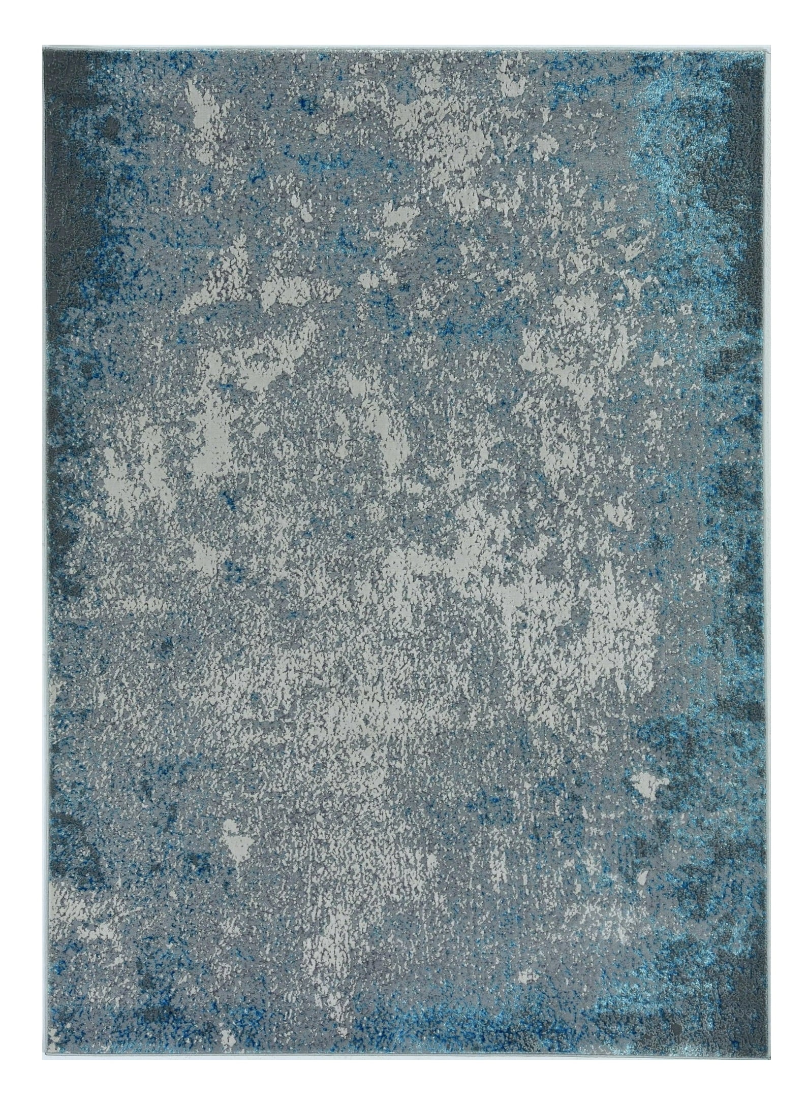 3' X 5' Blue and Silver Abstract Area Rug-Area Rugs-DECOROLALA