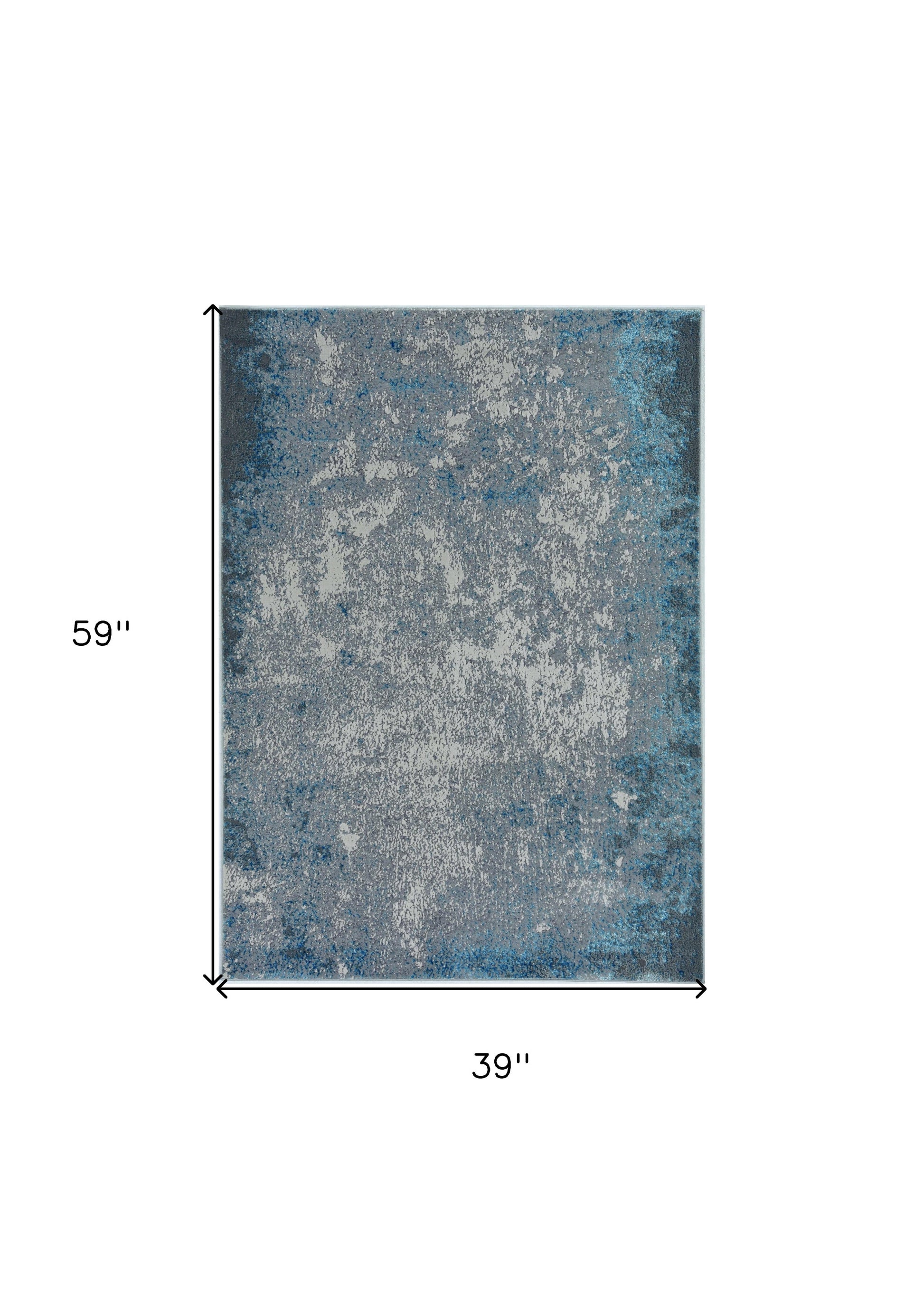 3' X 5' Blue and Silver Abstract Area Rug-Area Rugs-DECOROLALA
