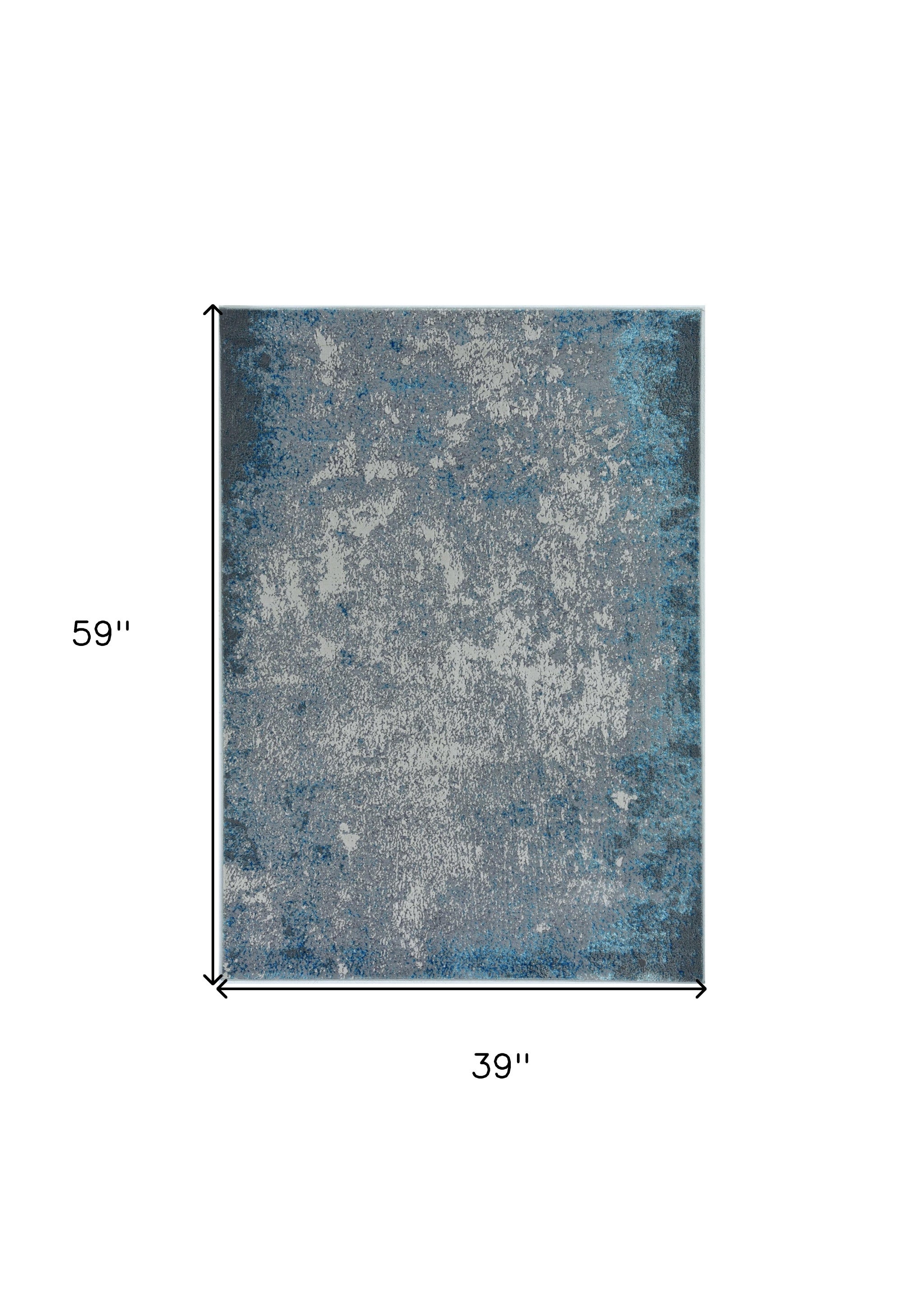 3' X 5' Blue and Silver Abstract Area Rug-Area Rugs-DECOROLALA