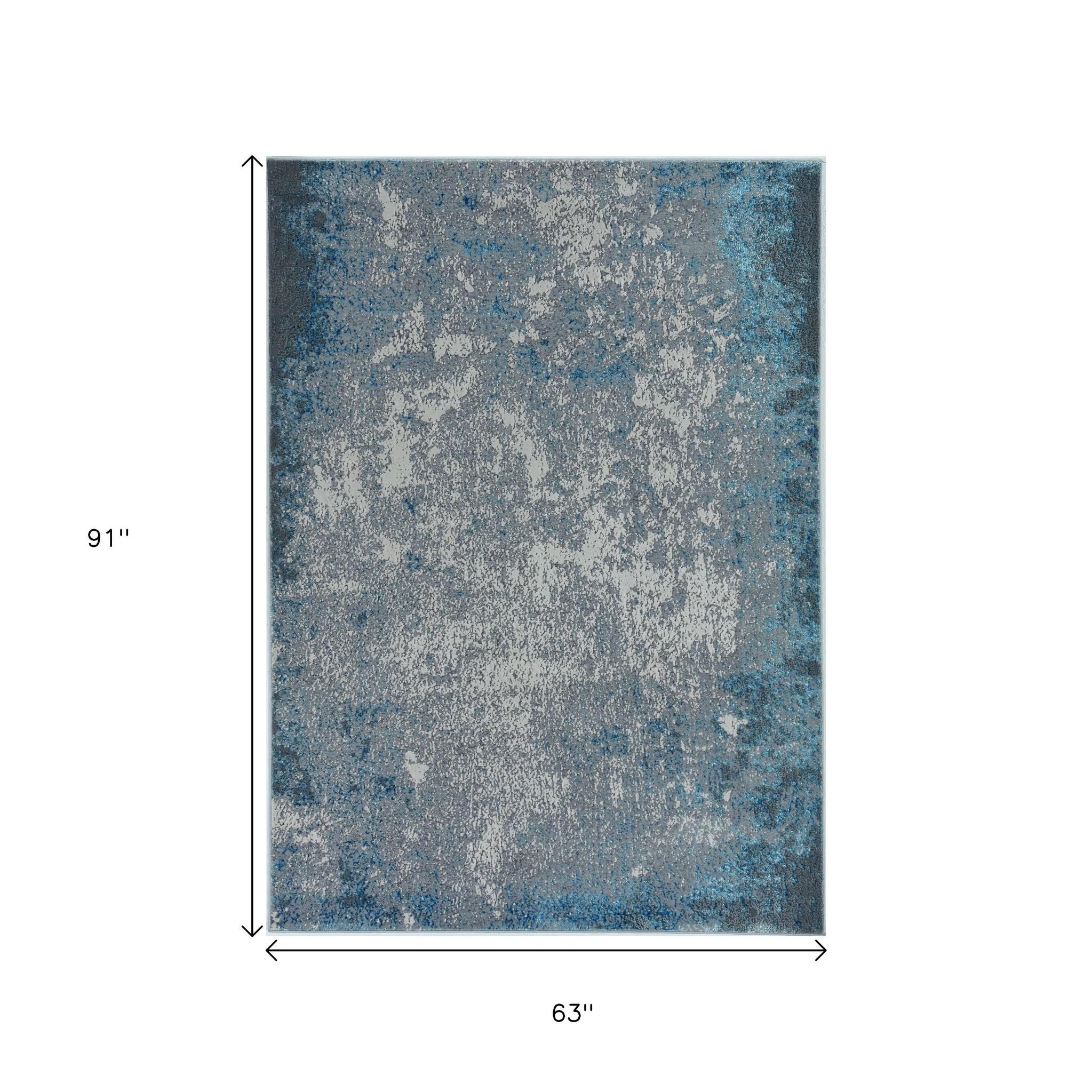 3' X 5' Blue and Silver Abstract Area Rug-Area Rugs-DECOROLALA