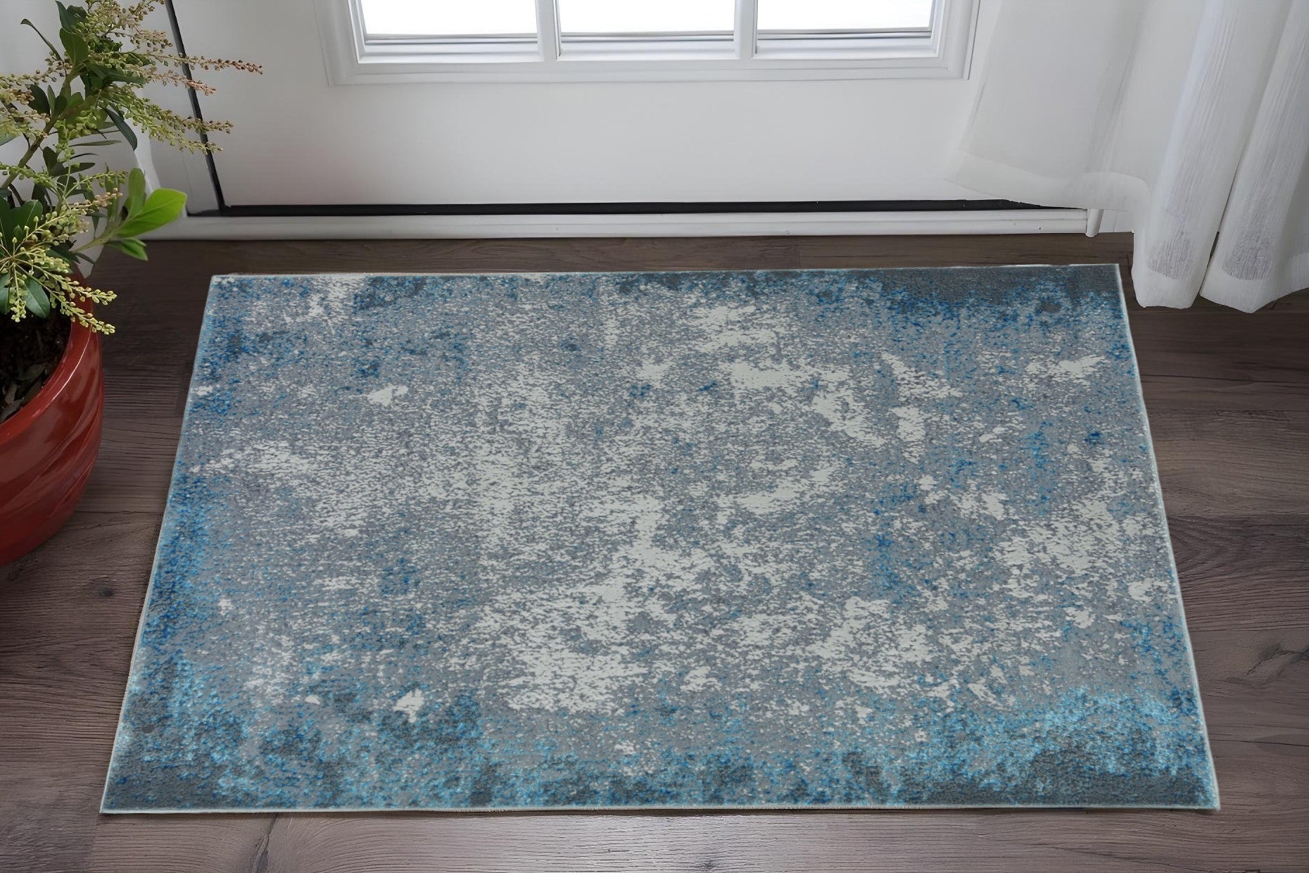3' X 5' Blue and Silver Abstract Area Rug-Area Rugs-DECOROLALA