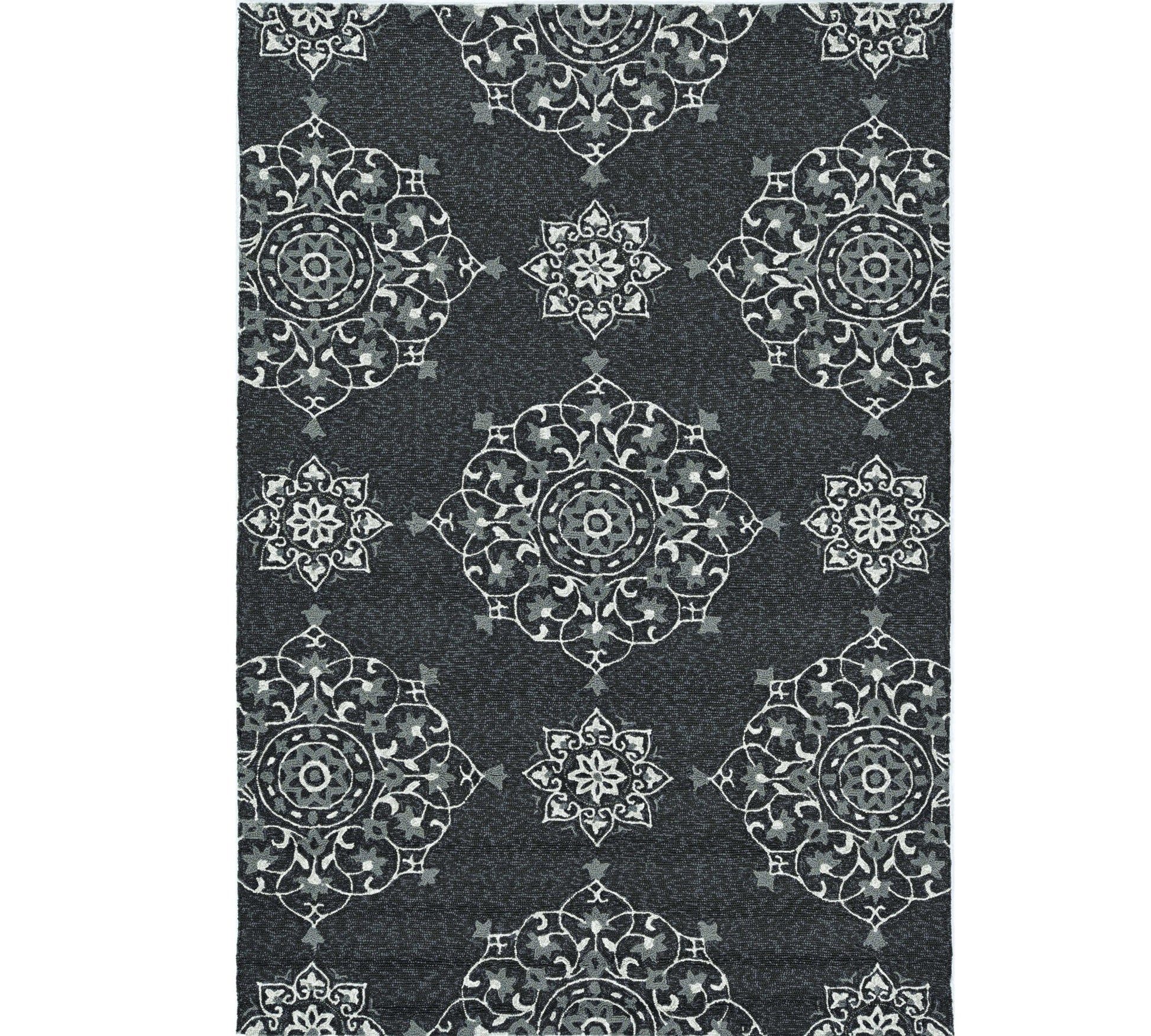 3' X 5' Charcoal Ivory And Gray Medallion Hand Tufted Area Rug-Area Rugs-DECOROLALA