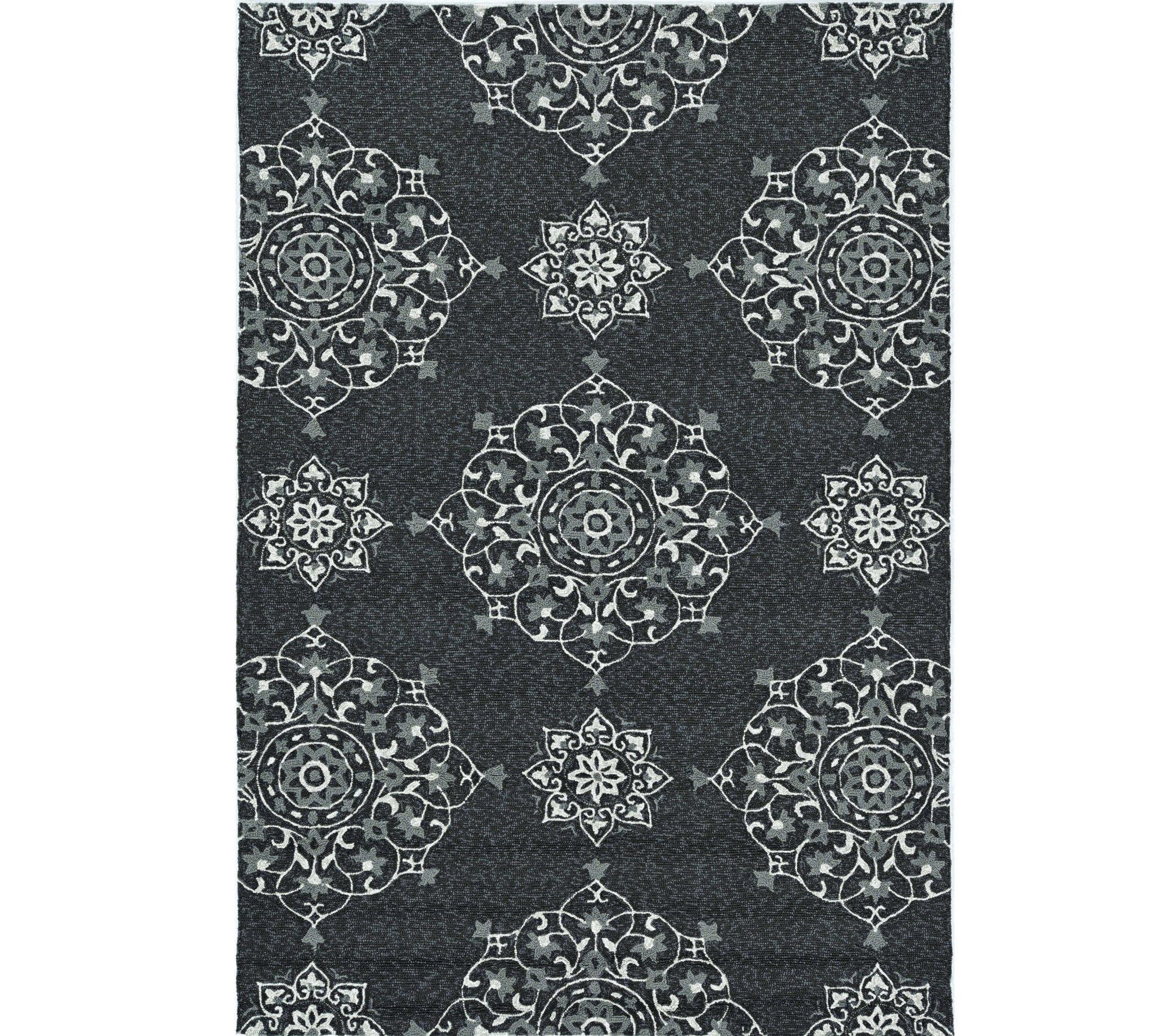 3' X 5' Charcoal Ivory And Gray Medallion Hand Tufted Area Rug-Area Rugs-DECOROLALA