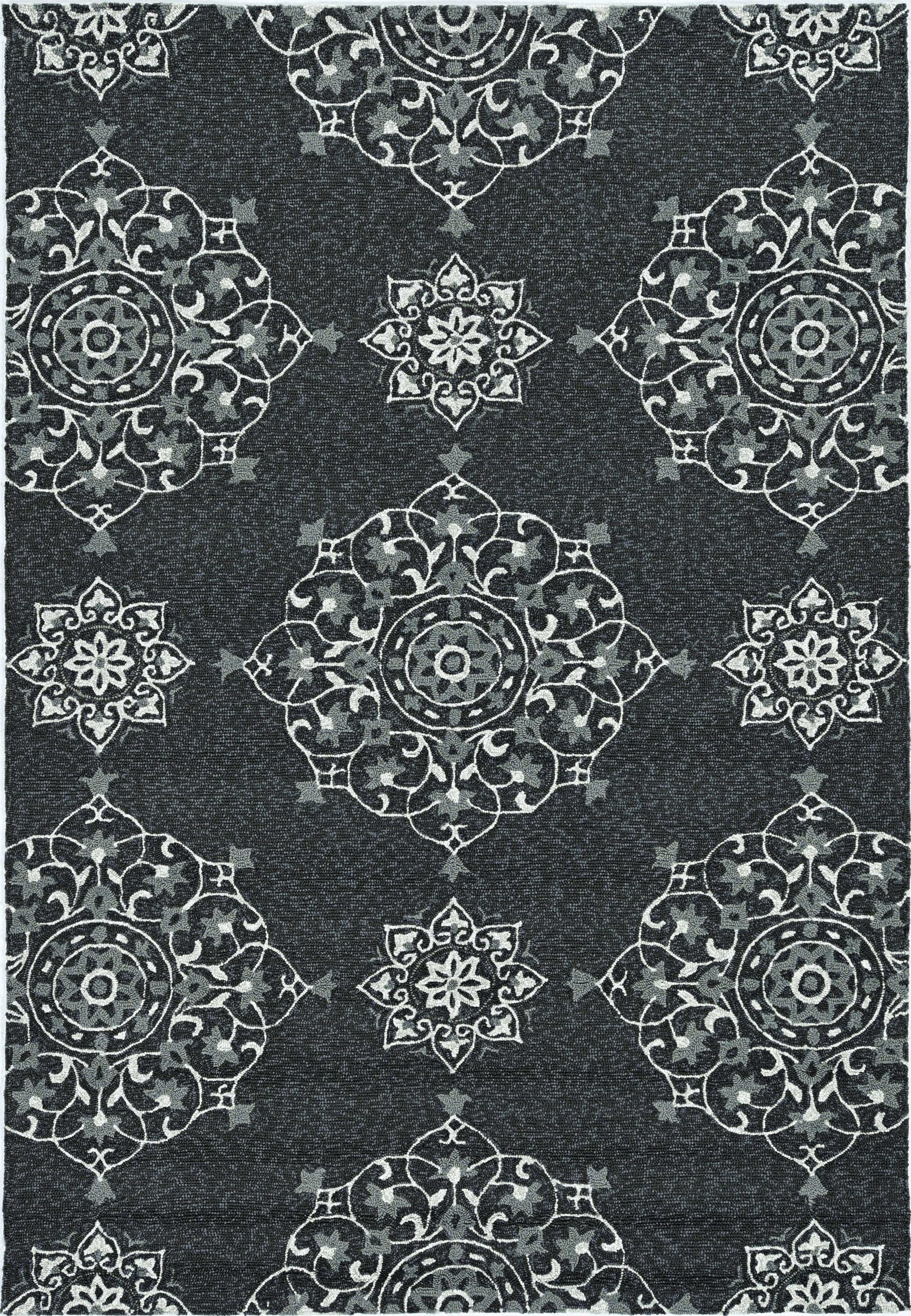 3' X 5' Charcoal Ivory And Gray Medallion Hand Tufted Area Rug-Area Rugs-DECOROLALA