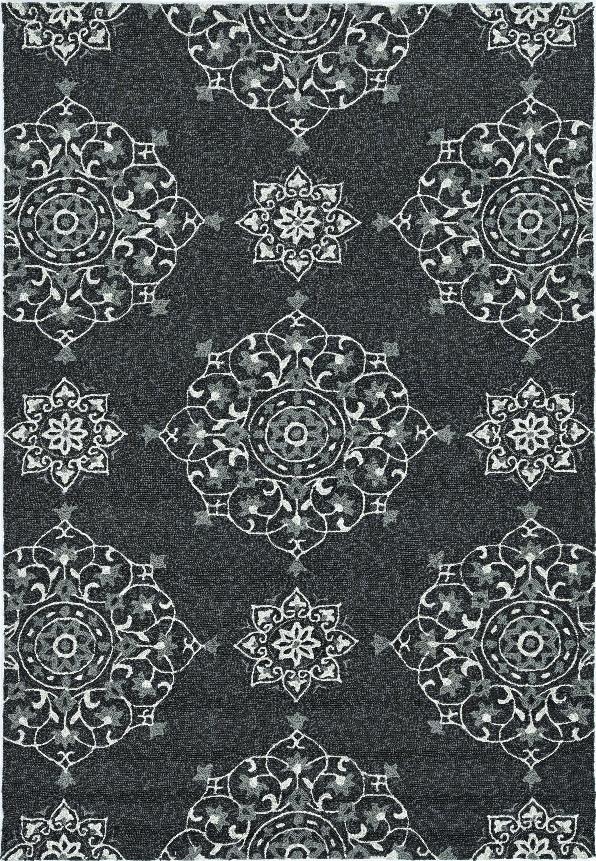 3' X 5' Charcoal Ivory And Gray Medallion Hand Tufted Area Rug-Area Rugs-DECOROLALA