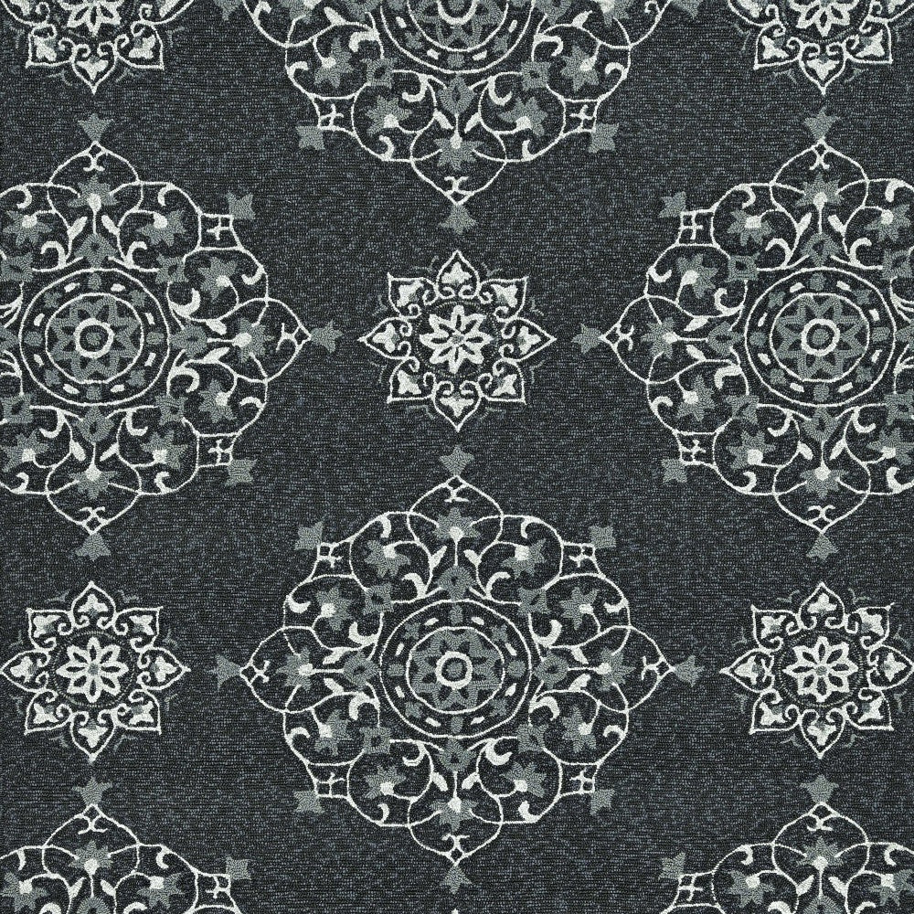 3' X 5' Charcoal Ivory And Gray Medallion Hand Tufted Area Rug-Area Rugs-DECOROLALA