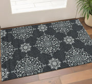 3' X 5' Charcoal Ivory And Gray Medallion Hand Tufted Area Rug-Area Rugs-DECOROLALA