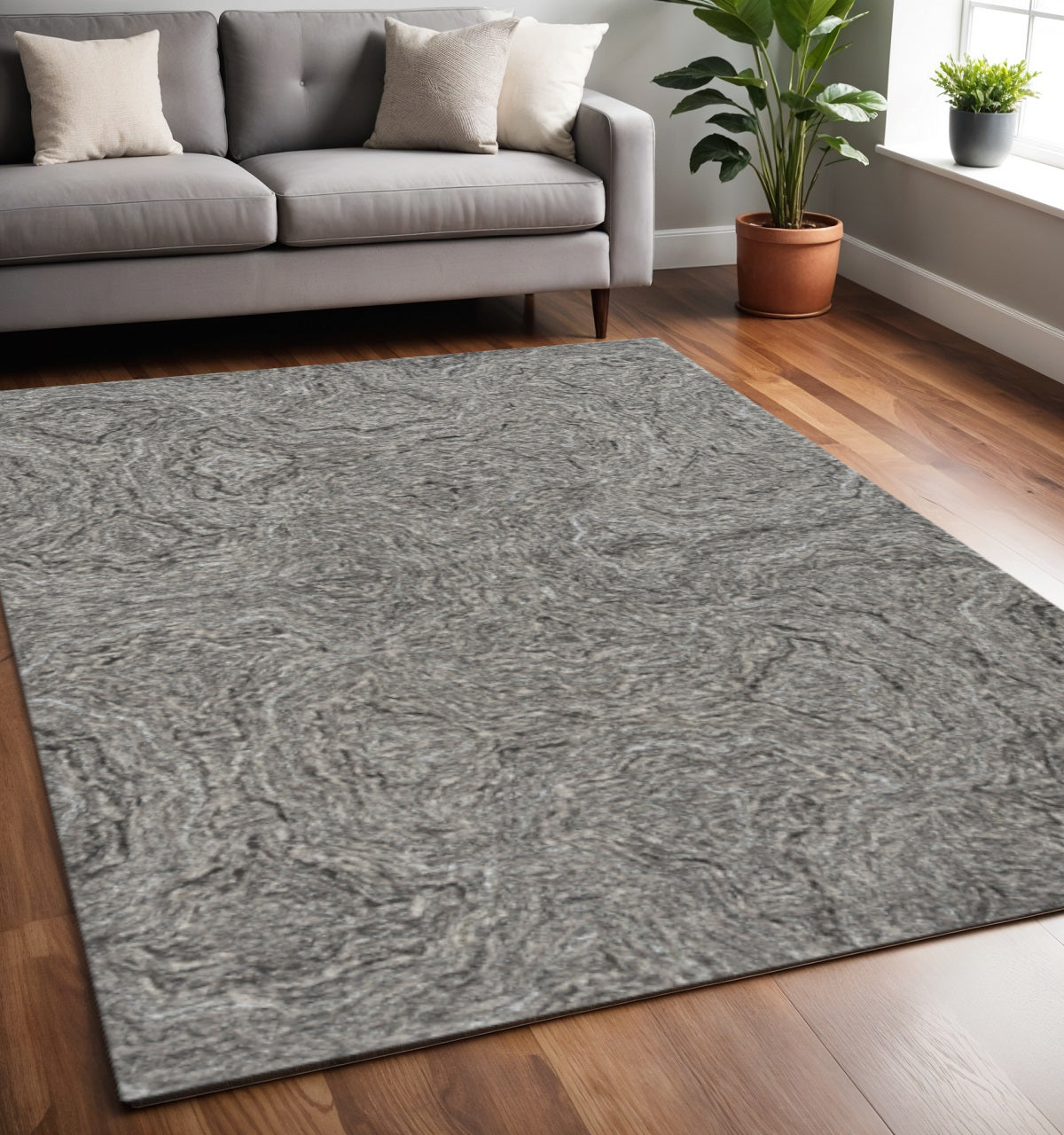 3' X 5' Gray And Dark Gray Abstract Hand Tufted Area Rug-Area Rugs-DECOROLALA