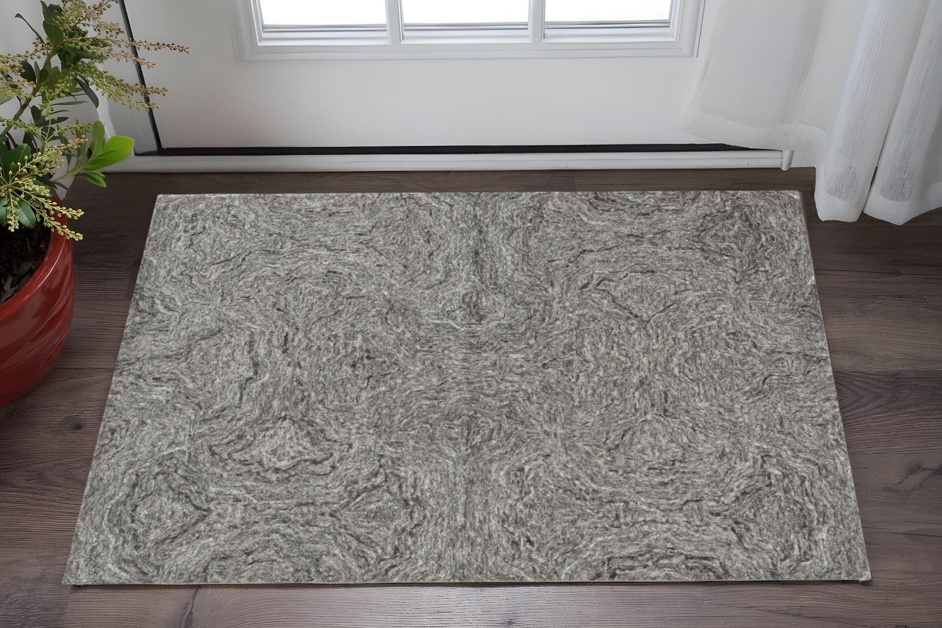 3' X 5' Gray And Dark Gray Abstract Hand Tufted Area Rug-Area Rugs-DECOROLALA