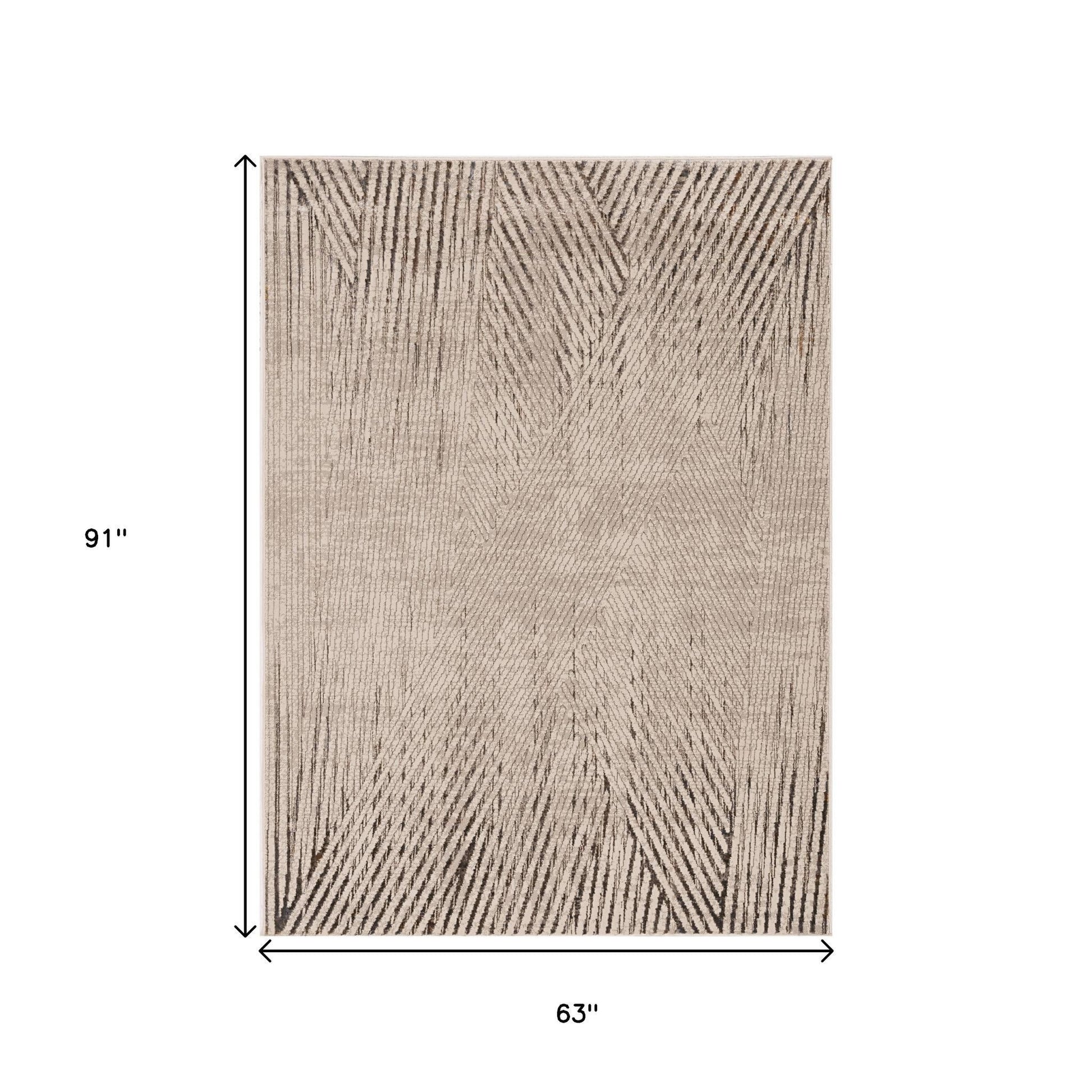 3' X 5' Gray And Ivory Geometric Area Rug-Area Rugs-DECOROLALA