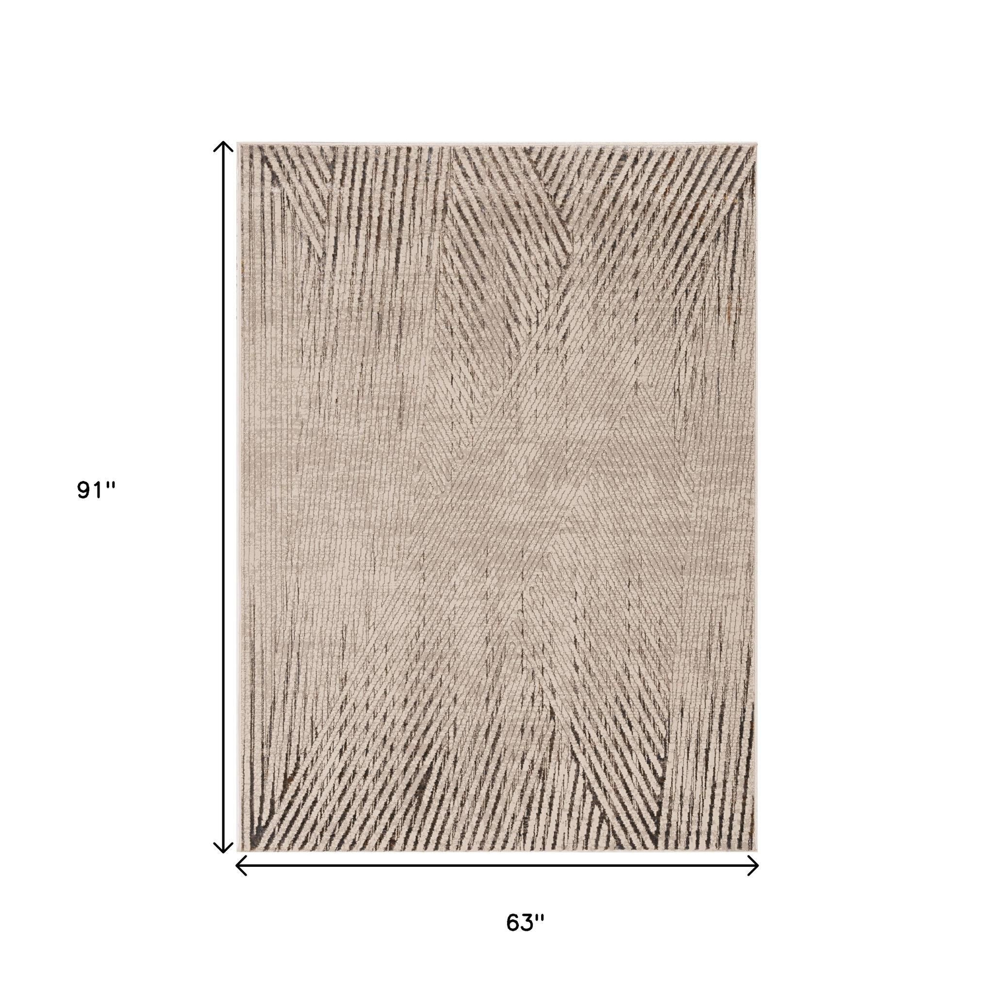 3' X 5' Gray And Ivory Geometric Area Rug-Area Rugs-DECOROLALA