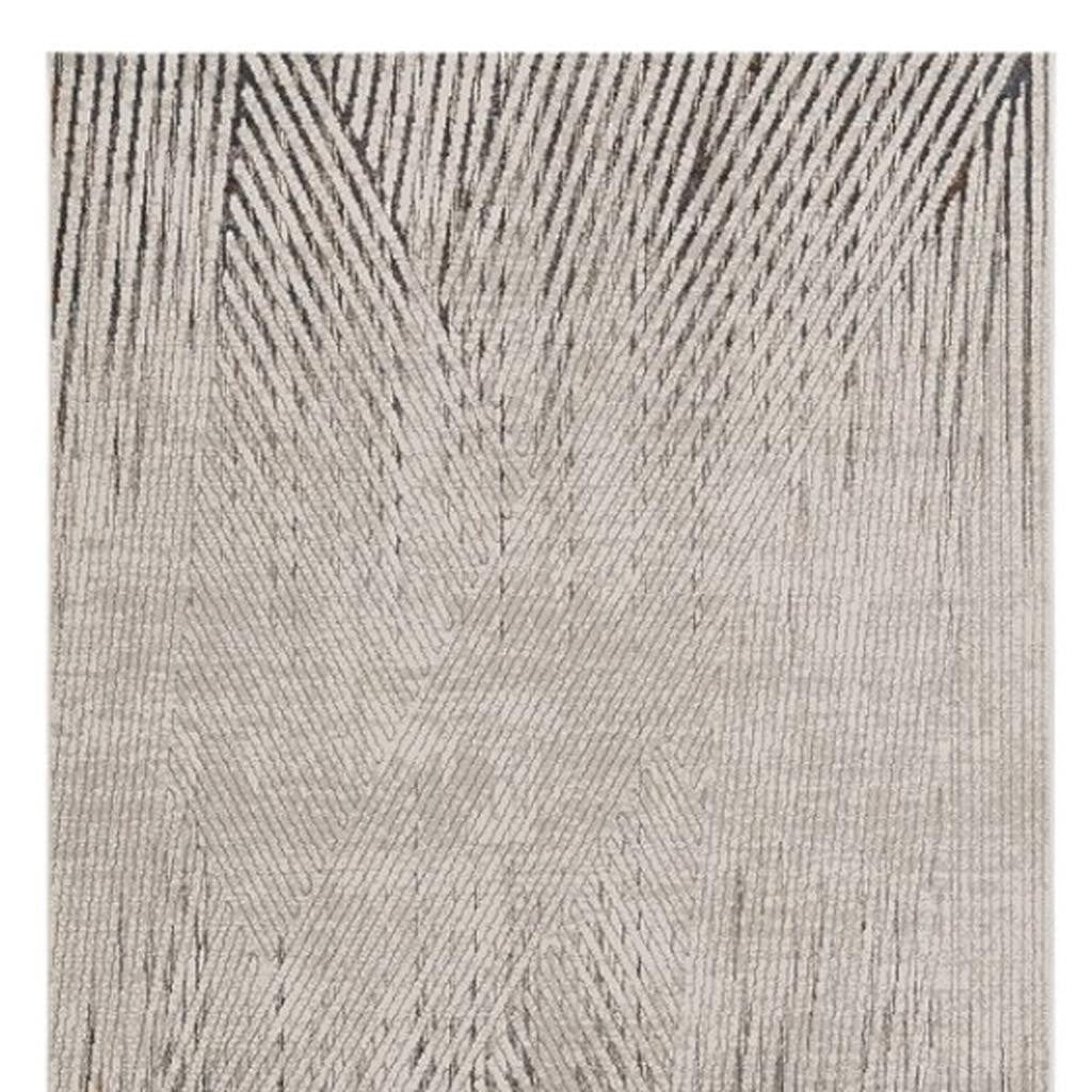 3' X 5' Gray And Ivory Geometric Area Rug-Area Rugs-DECOROLALA