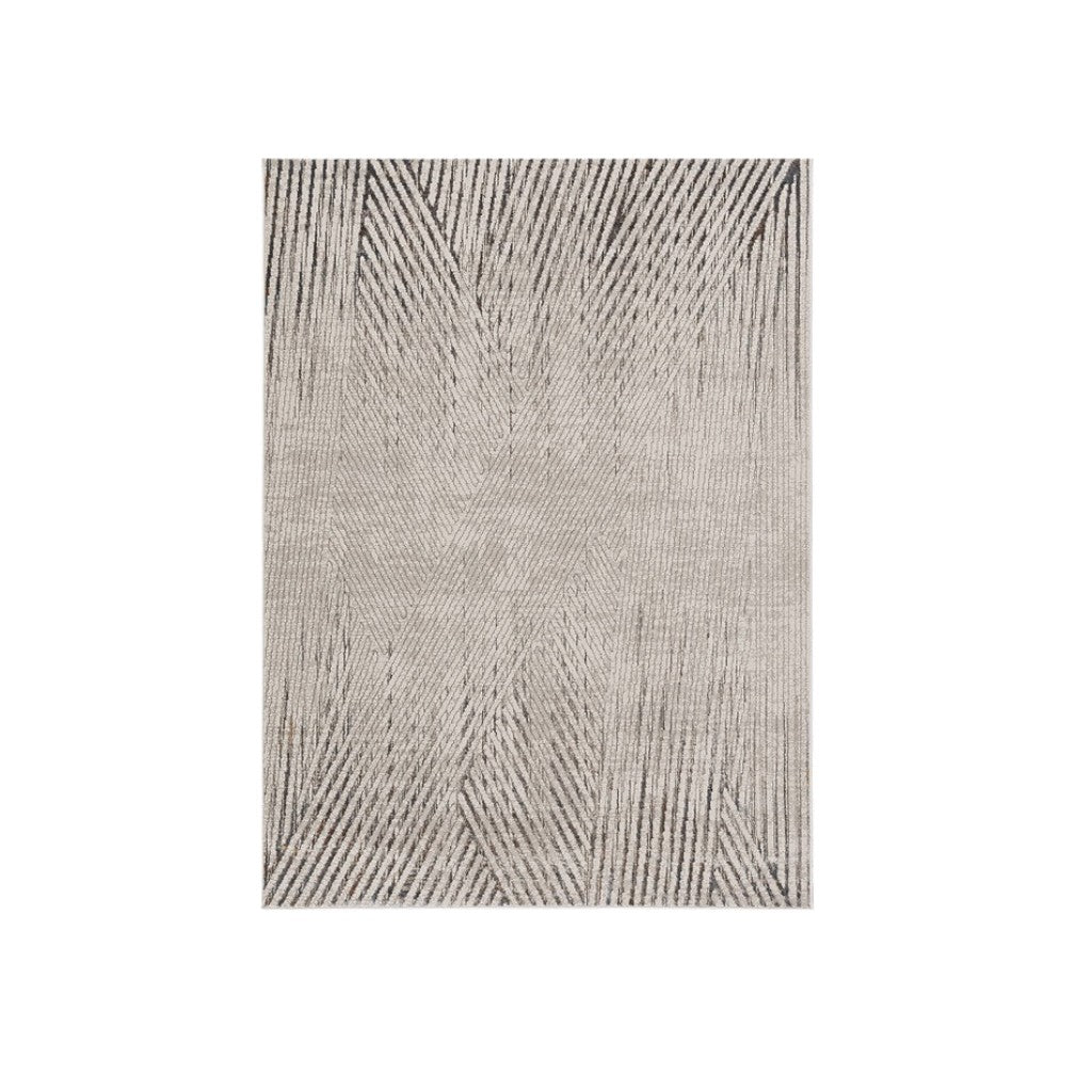 3' X 5' Gray And Ivory Geometric Area Rug-Area Rugs-DECOROLALA