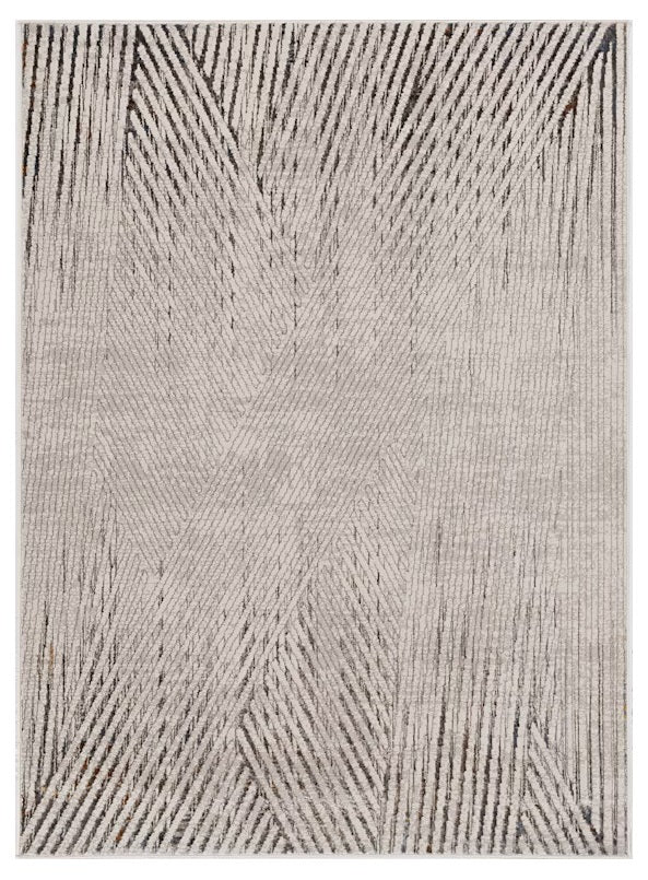 3' X 5' Gray And Ivory Geometric Area Rug-Area Rugs-DECOROLALA