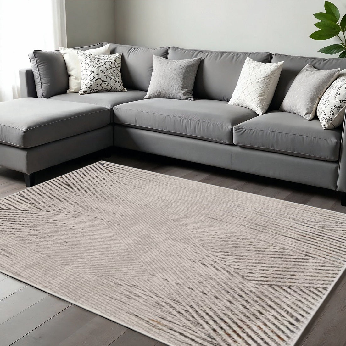 3' X 5' Gray And Ivory Geometric Area Rug-Area Rugs-DECOROLALA