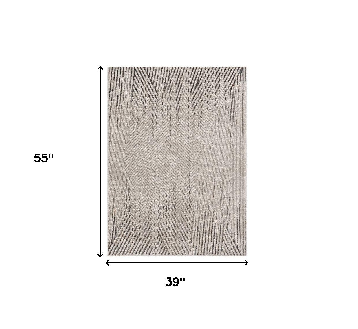 3' X 5' Gray And Ivory Geometric Area Rug-Area Rugs-DECOROLALA