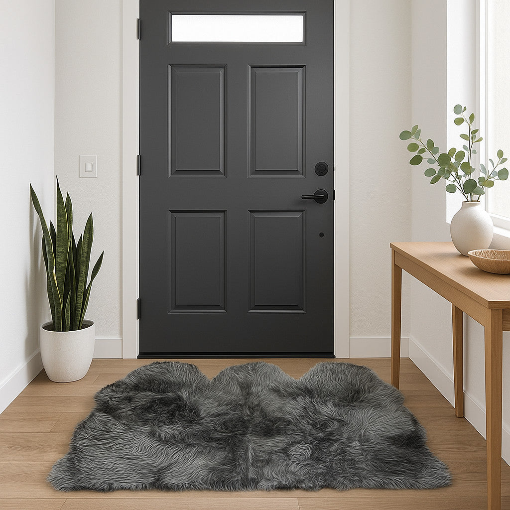 3' X 5' Gray Natural Sheepskin Area Rug-Area Rugs-DECOROLALA