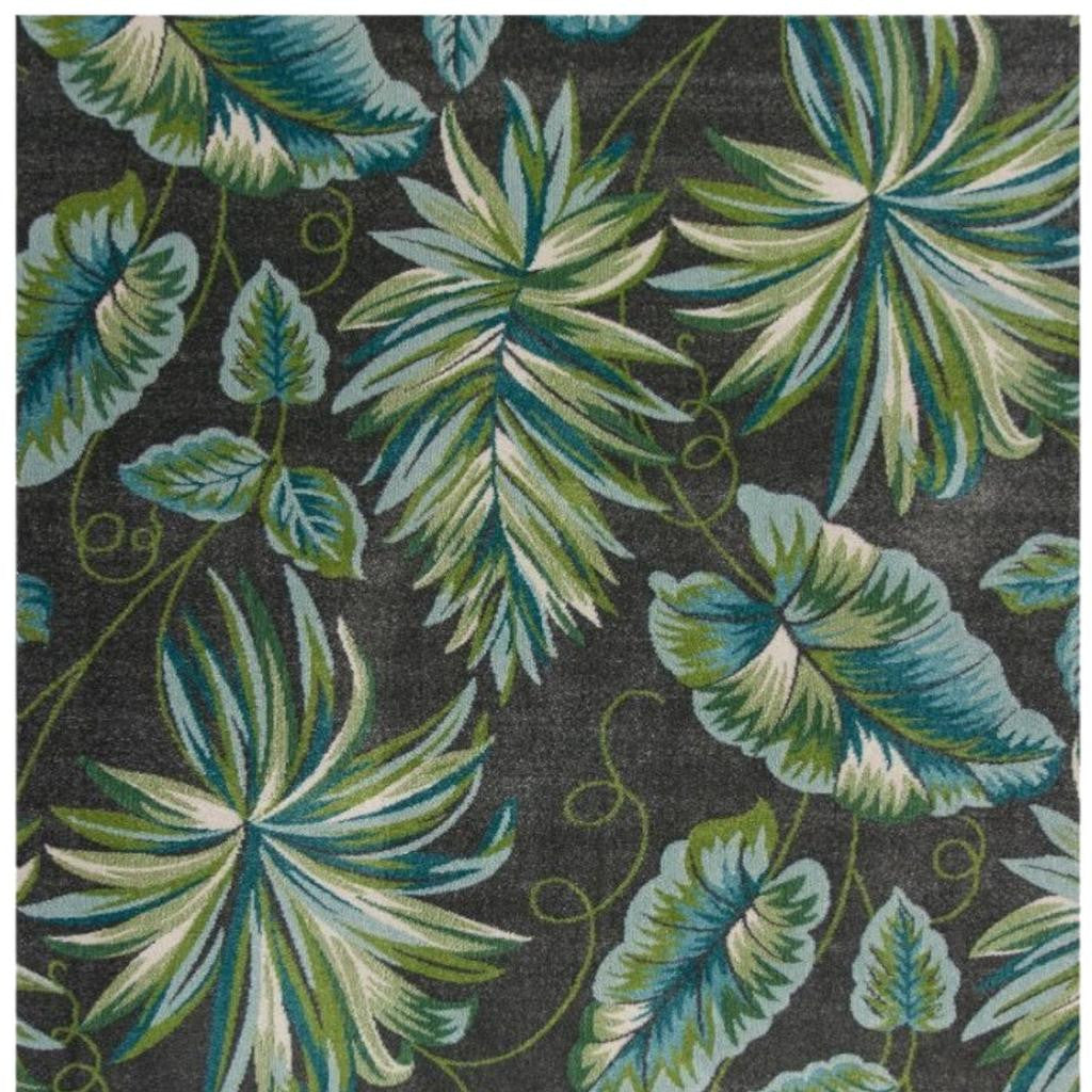 3' X 5' Gray Teal And Green Botanical Leaves Area Rug-Area Rugs-DECOROLALA
