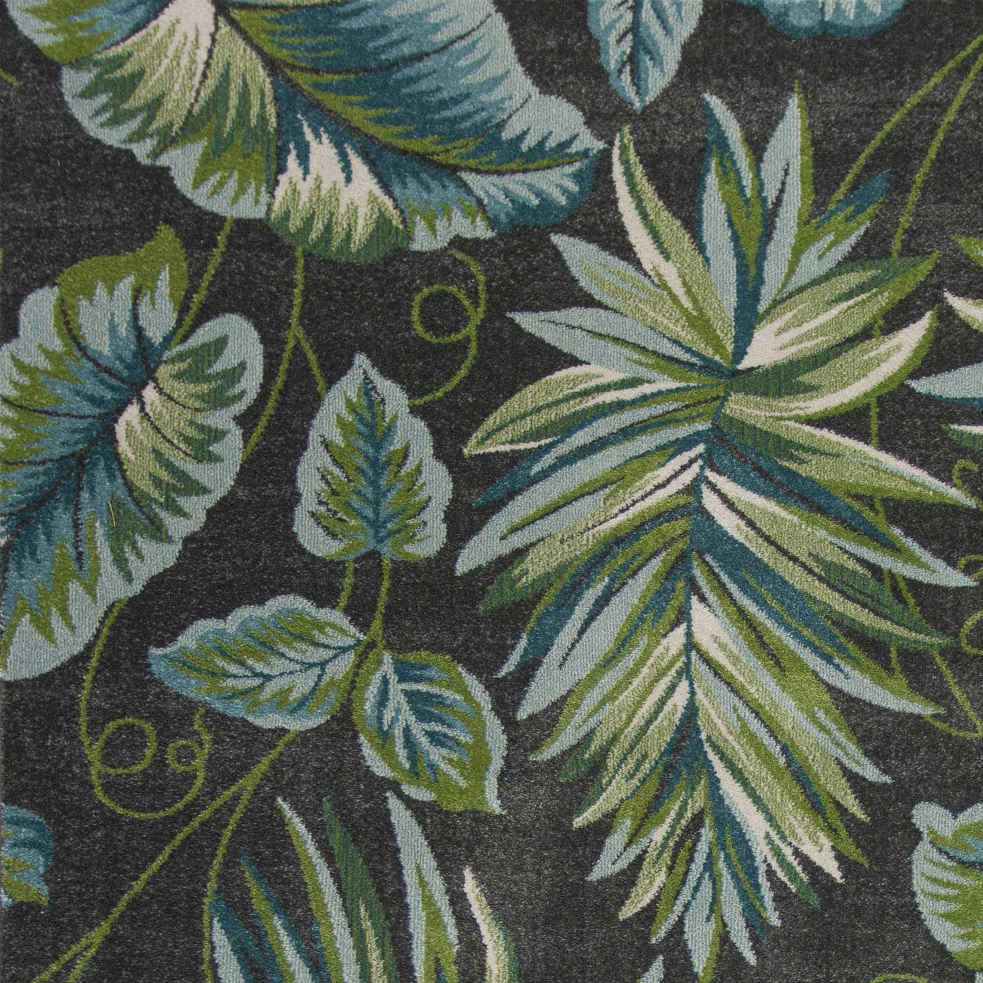 3' X 5' Gray Teal And Green Botanical Leaves Area Rug-Area Rugs-DECOROLALA