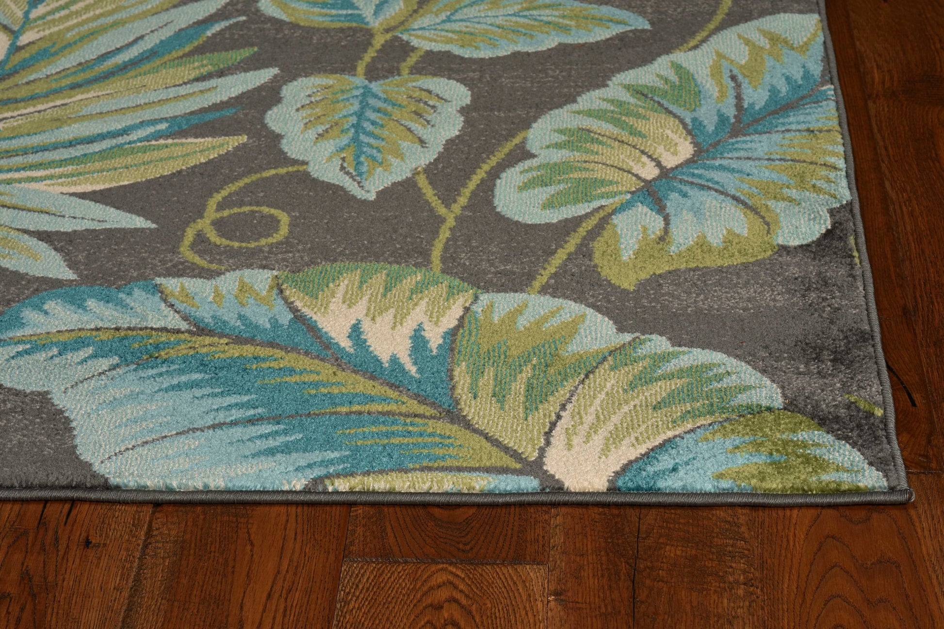 3' X 5' Gray Teal And Green Botanical Leaves Area Rug-Area Rugs-DECOROLALA