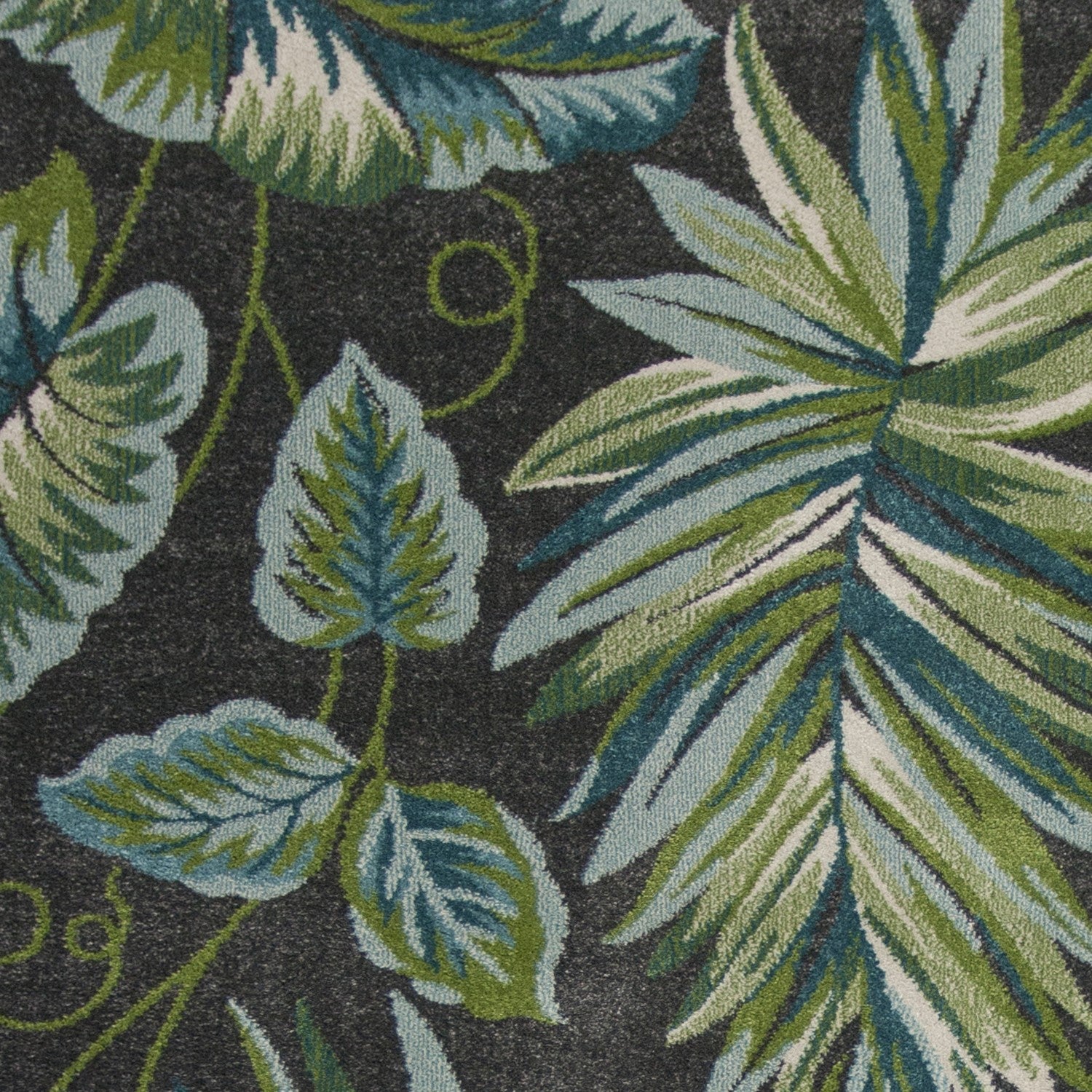 3' X 5' Gray Teal And Green Botanical Leaves Area Rug-Area Rugs-DECOROLALA