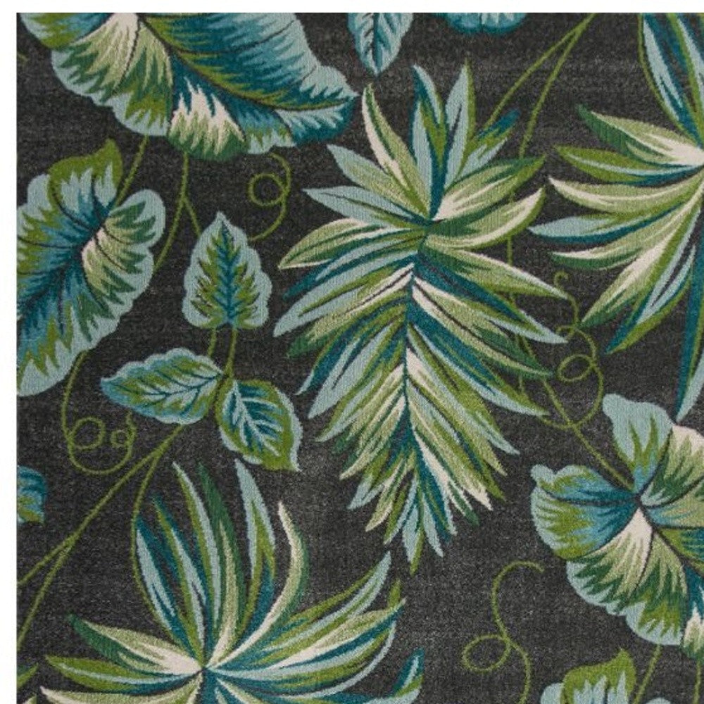3' X 5' Gray Teal And Green Botanical Leaves Area Rug-Area Rugs-DECOROLALA