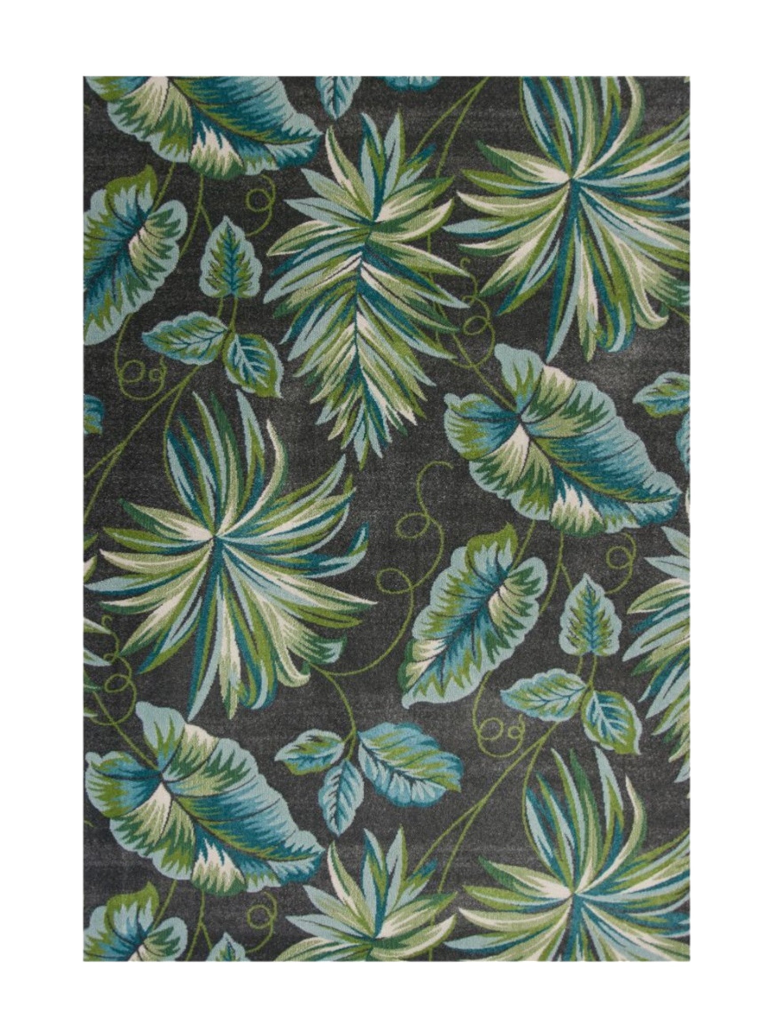 3' X 5' Gray Teal And Green Botanical Leaves Area Rug-Area Rugs-DECOROLALA