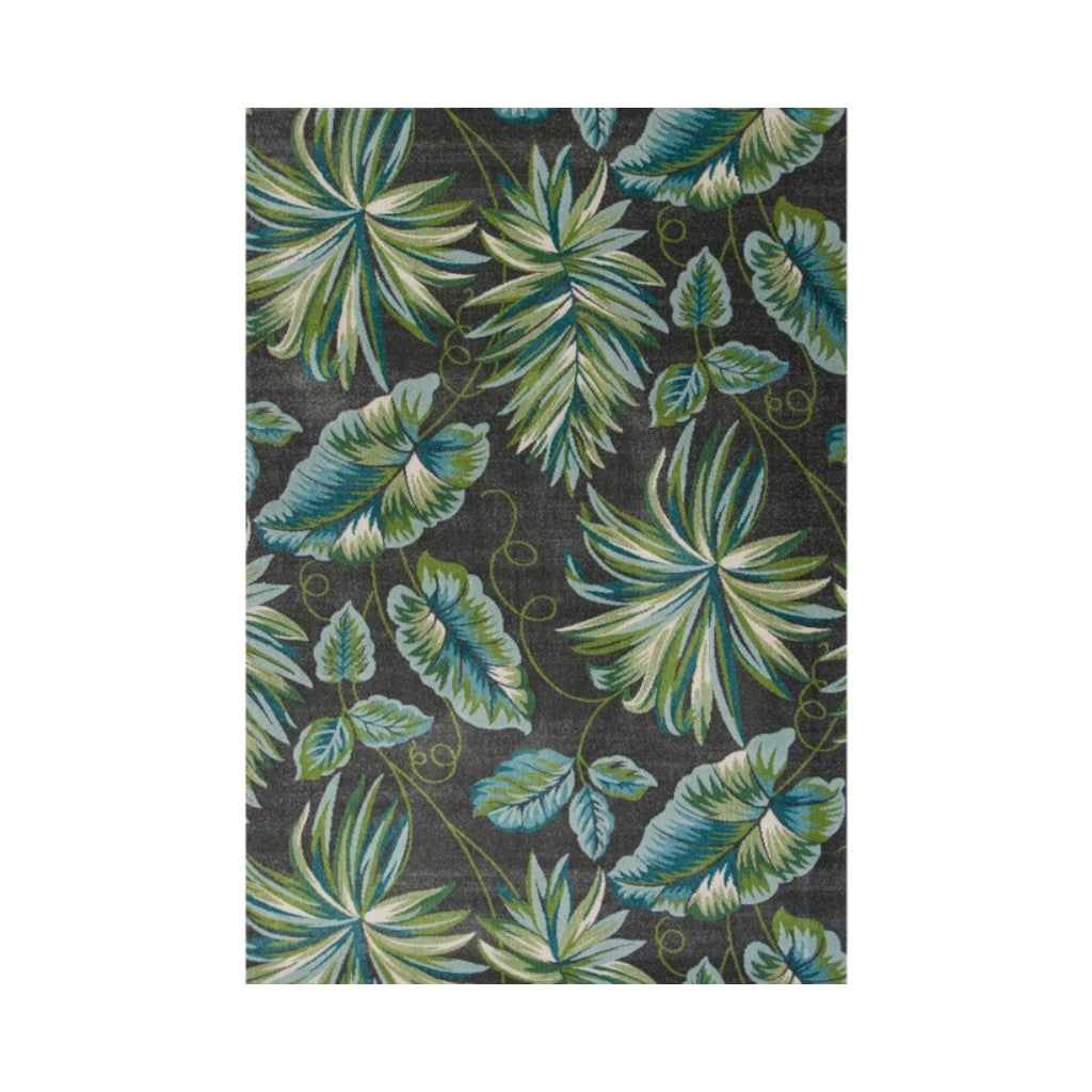 3' X 5' Gray Teal And Green Botanical Leaves Area Rug-Area Rugs-DECOROLALA