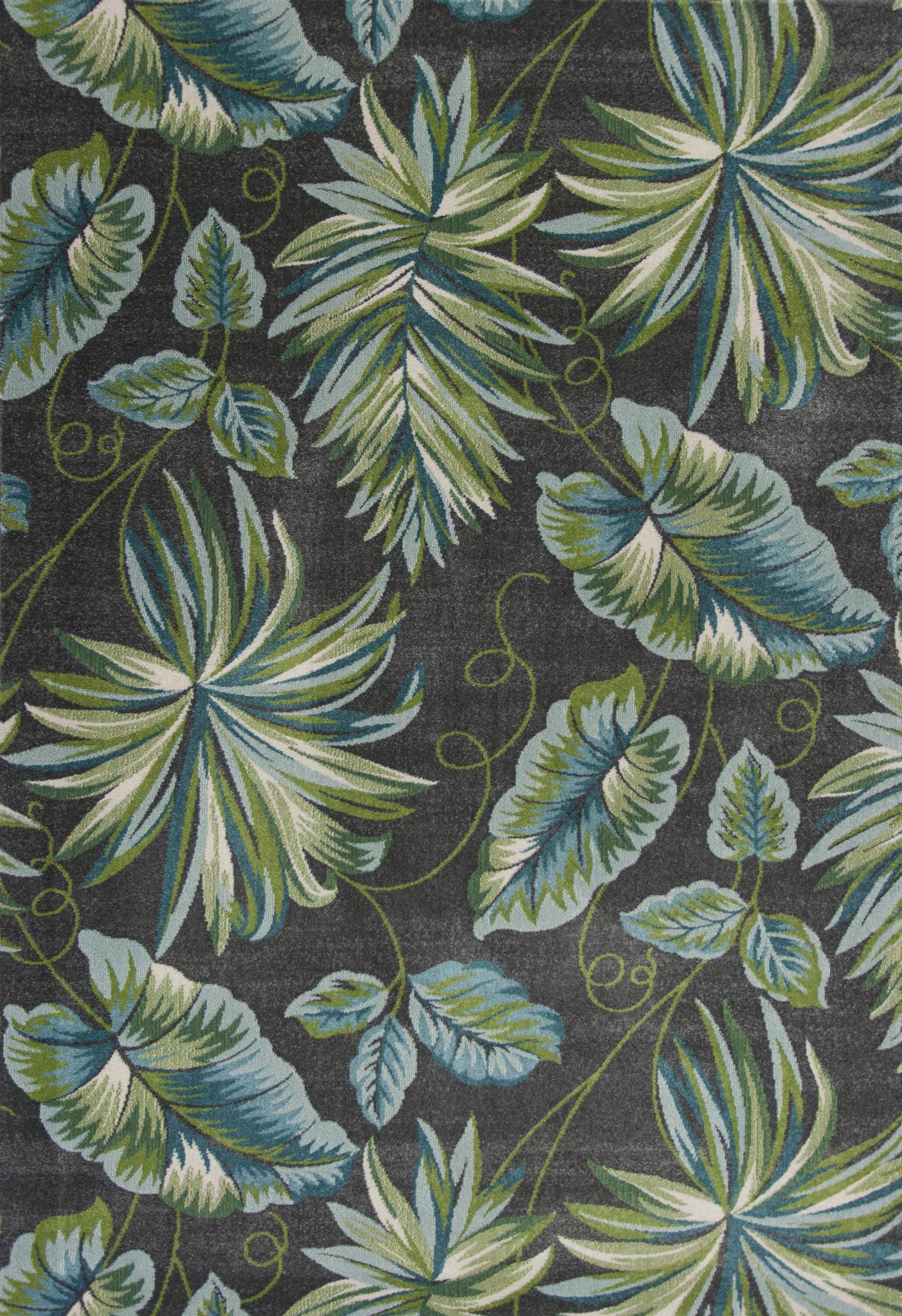 3' X 5' Gray Teal And Green Botanical Leaves Area Rug-Area Rugs-DECOROLALA