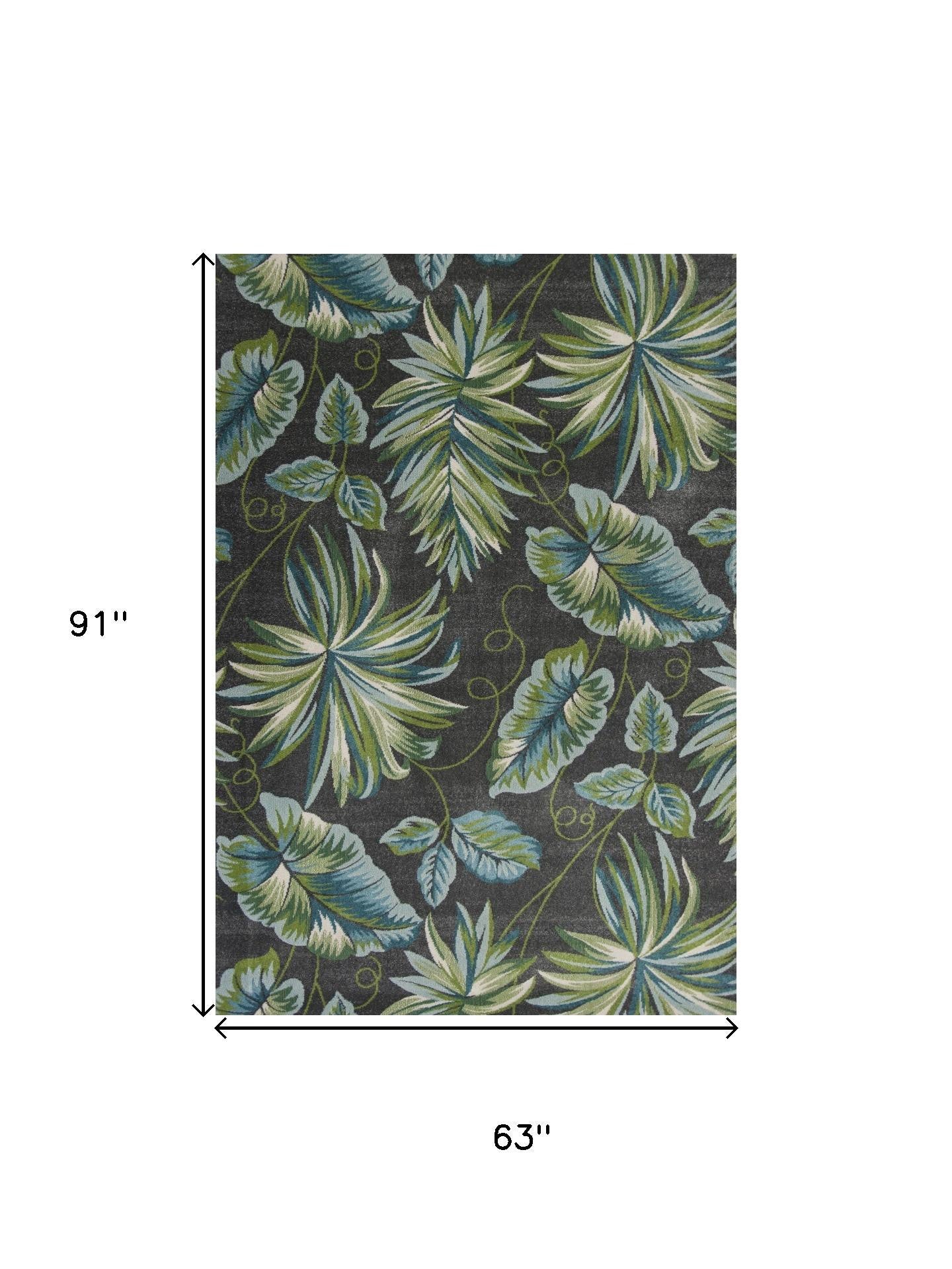 3' X 5' Gray Teal And Green Botanical Leaves Area Rug-Area Rugs-DECOROLALA