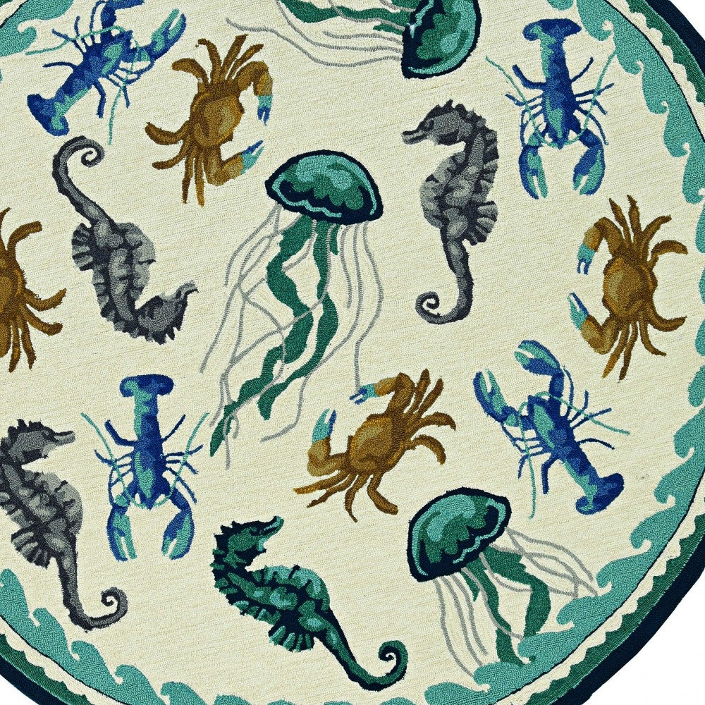 3' X 5' Ivory Abstract Handmade Indoor Outdoor Area Rug-Outdoor Rugs-DECOROLALA