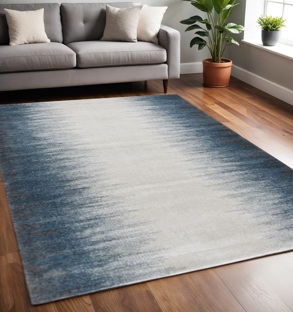 3' X 5' Ivory And Blue Abstract Area Rug-Area Rugs-DECOROLALA