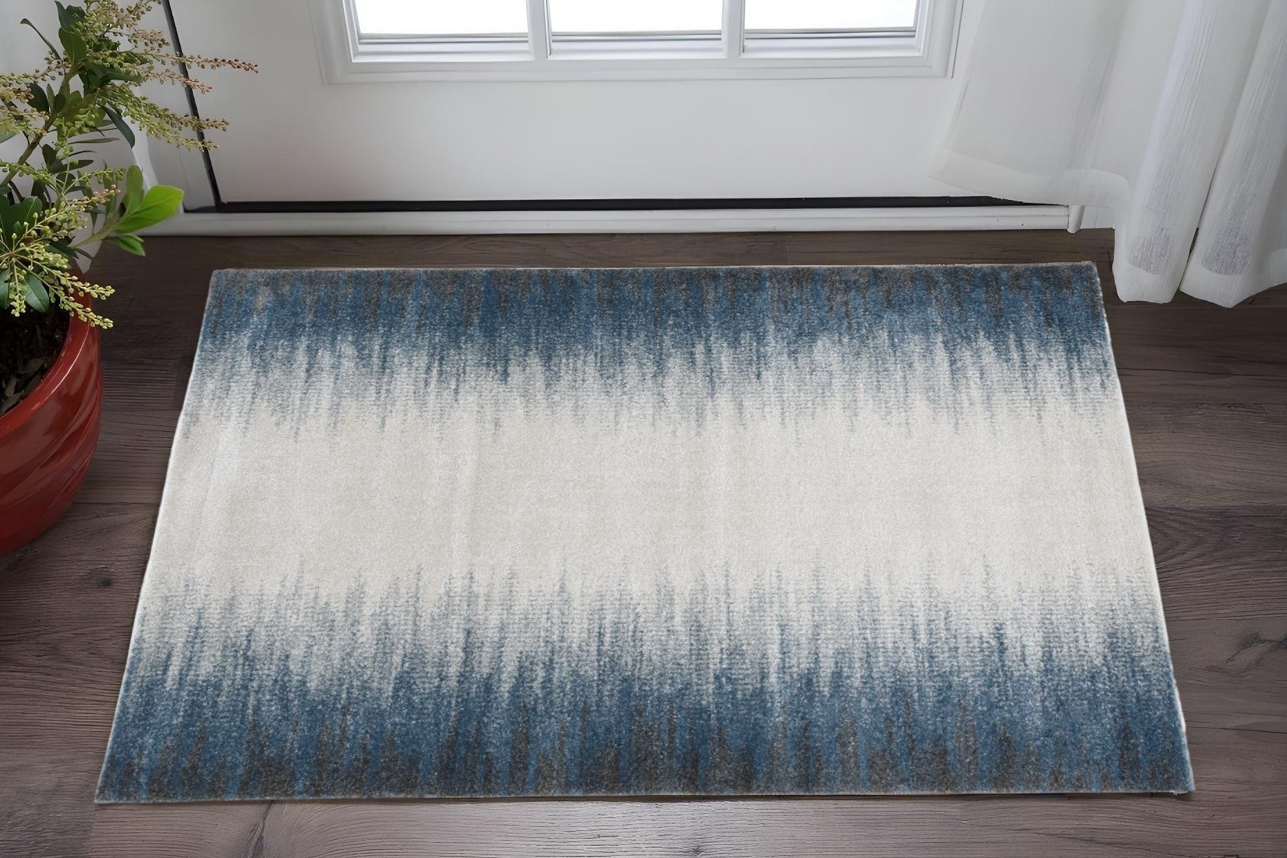 3' X 5' Ivory And Blue Abstract Area Rug-Area Rugs-DECOROLALA